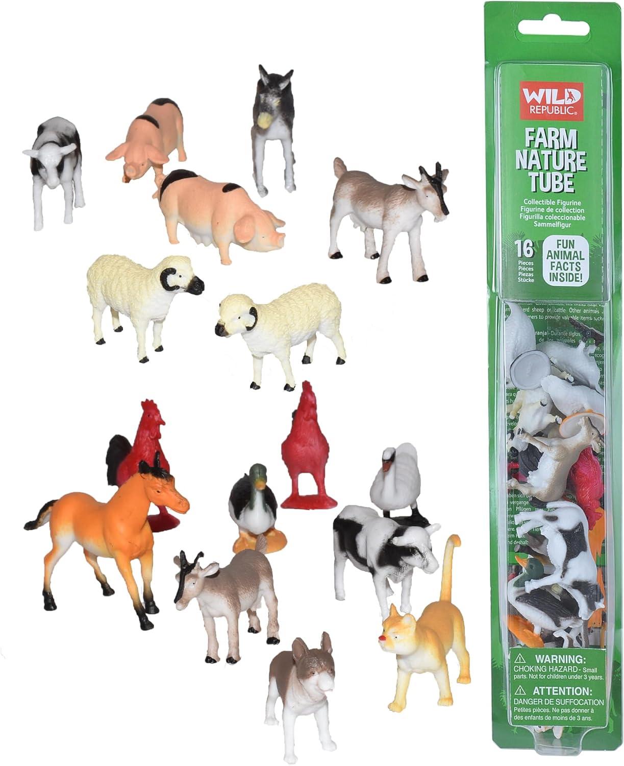 Wild Republic Nature Tube Farm Figurines, 16 Pieces