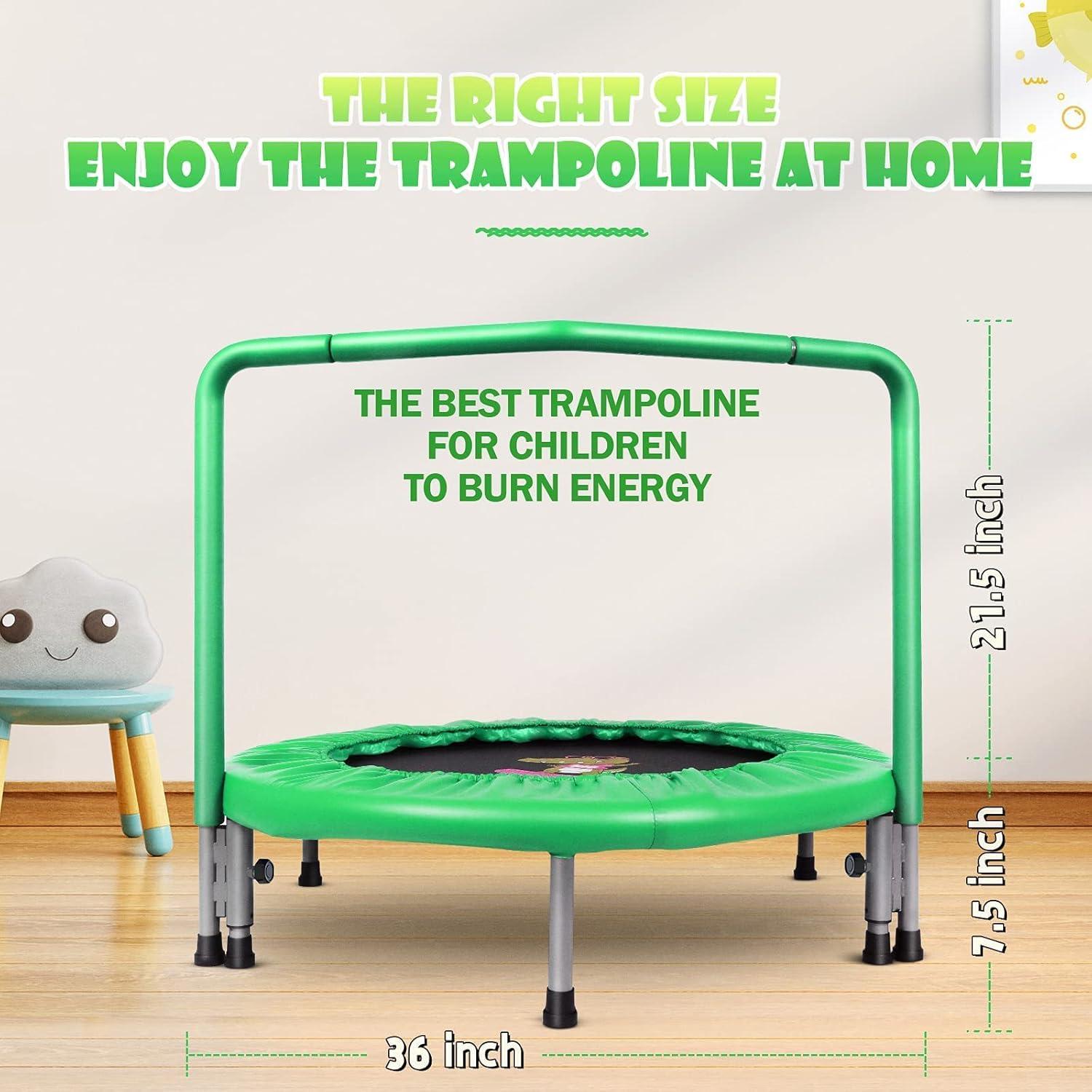 Green Round Kids' Trampoline with Handle, 36 Inches