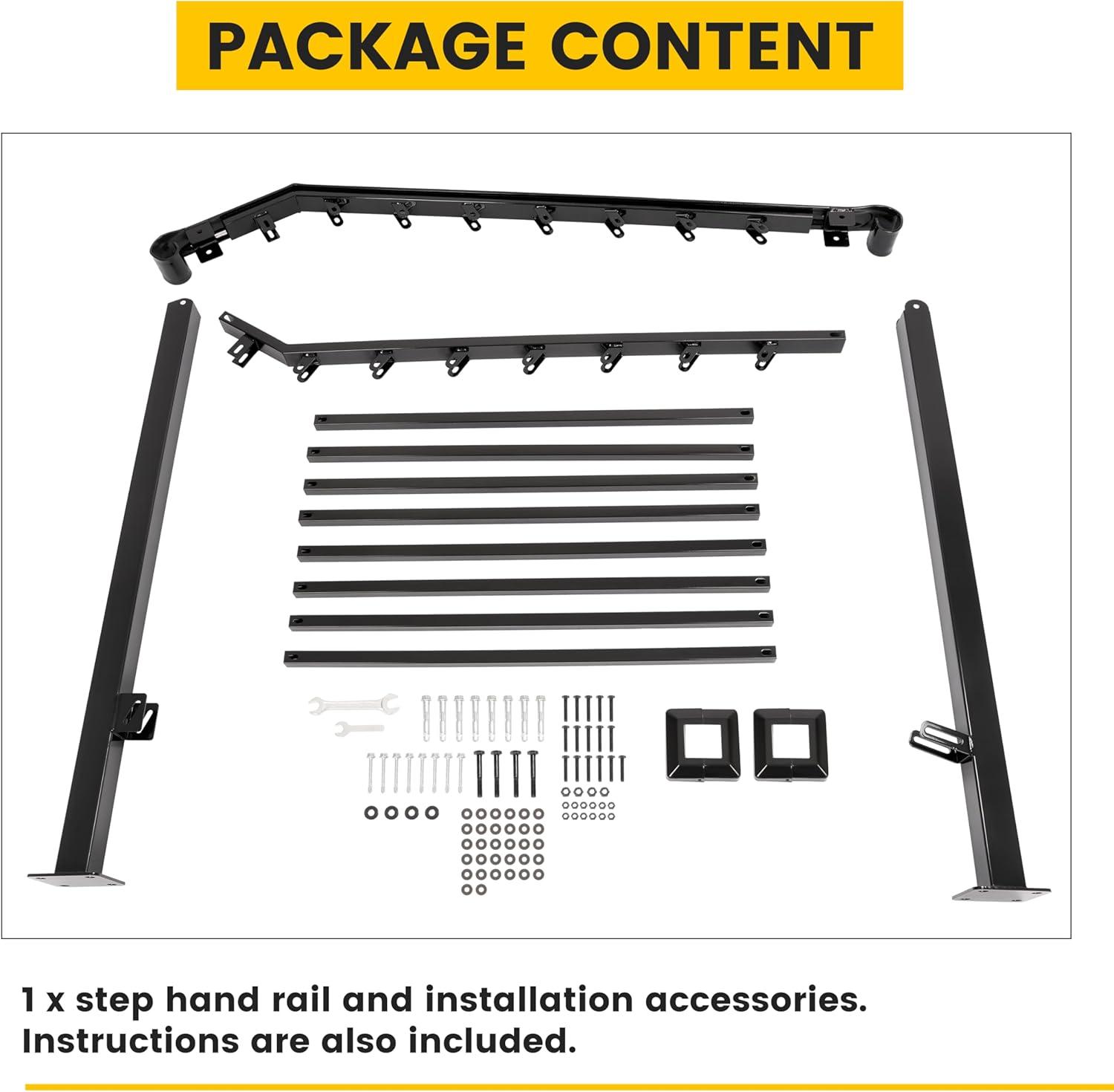 KUAFU 4-5 Step Hand Rail, Handrails for Outdoor Steps, 4-5 Steps Adjustable Outdoor Garden Railing for Stairs Black Steel Powder Coated Heavy Duty