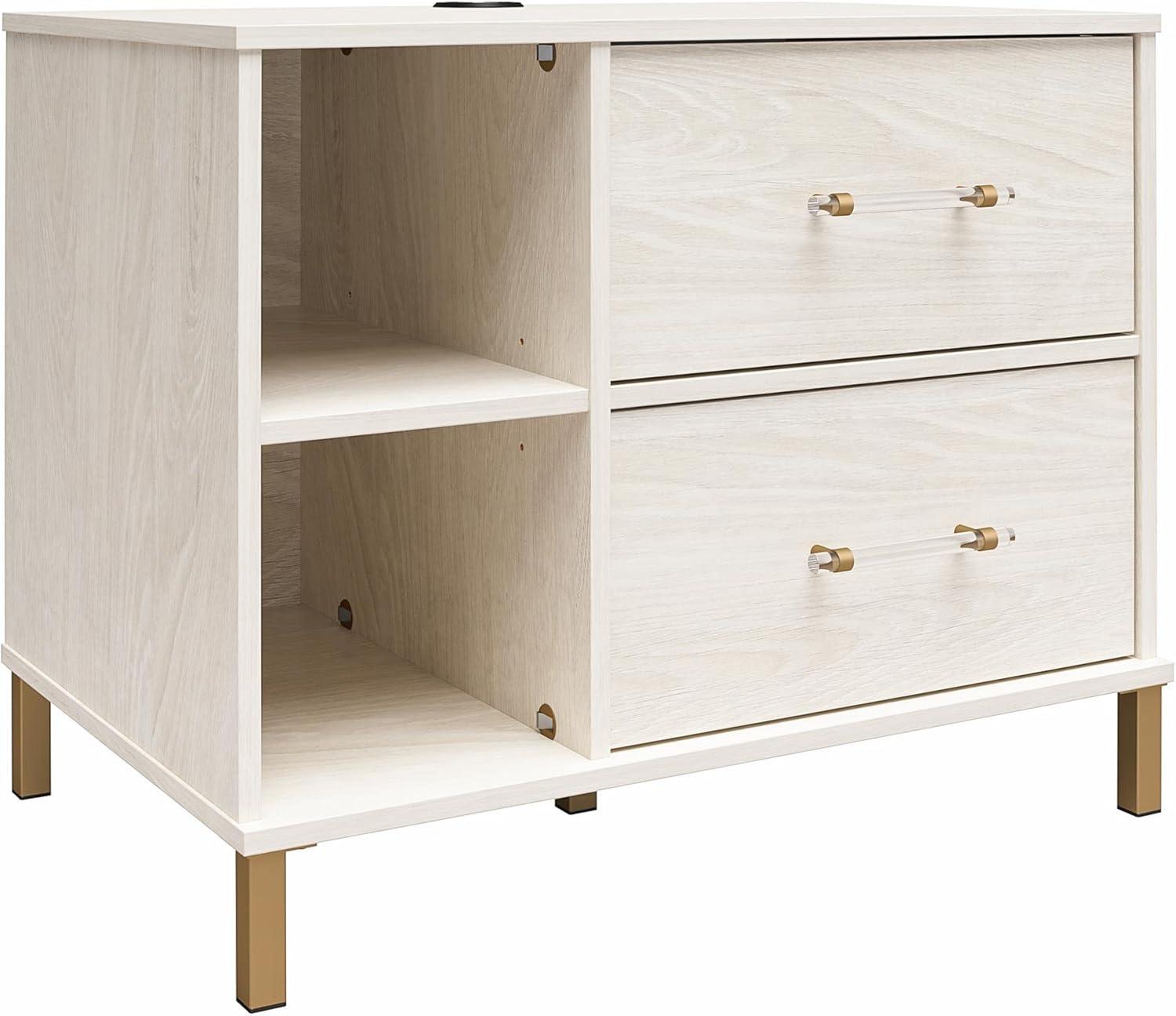 Kalissa White Oak and Gold 2-Drawer Nightstand with Wireless Charger