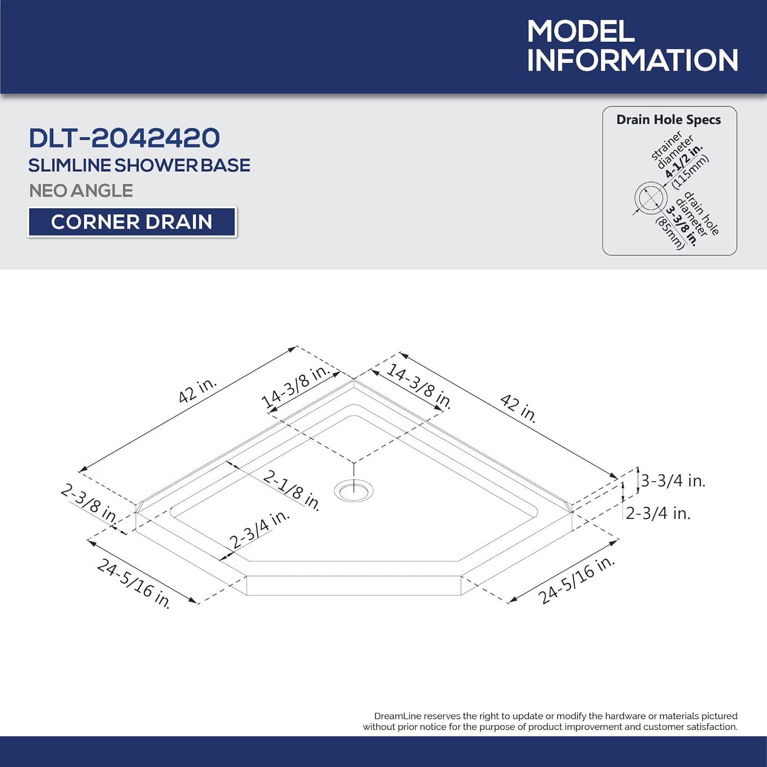 Prism 42" W x 42" D x 74.75" H Frameless Neo-Angle Reversible Shower Kit with Towel Bar and Base Included