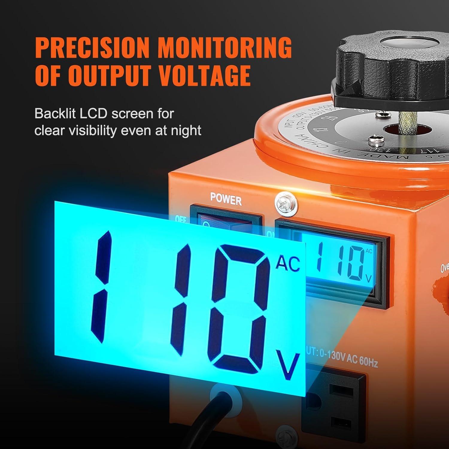 VEVOR 500VA Auto Variable Voltage Transformer, 15.3 Amp, 110V Input 0-130V Output AC Voltag