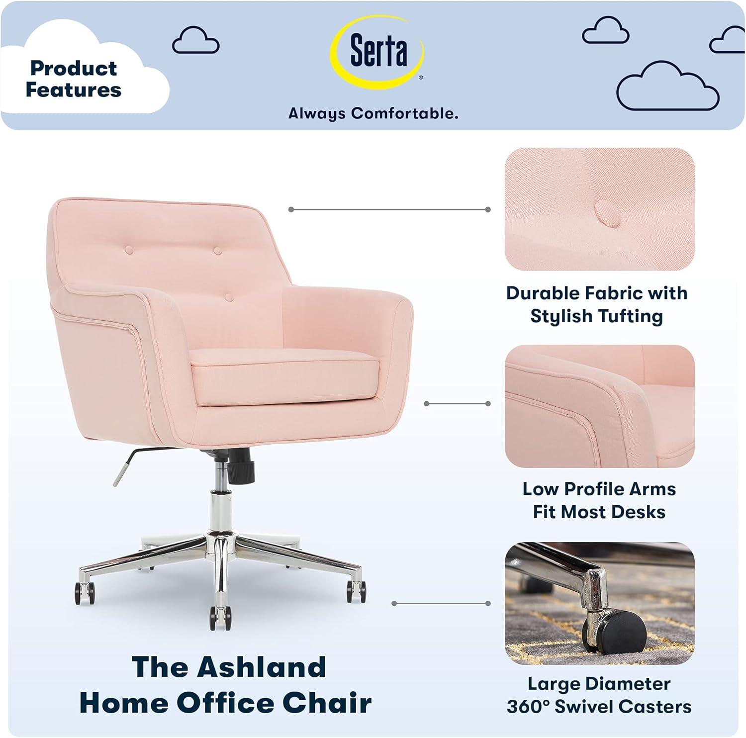 Serta Ashland Modern Office Chair, Mid-Back, Quality Memory Foam Cushion, Metal Base Chrome Finish