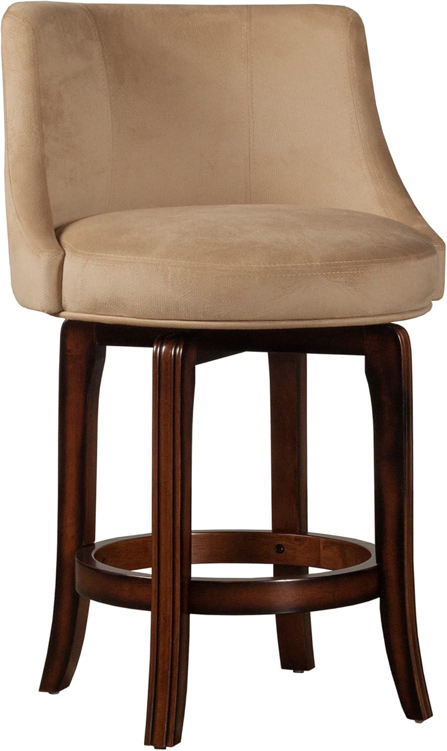 Napa Valley Dark Brown Cherry Swivel Counter Stool with Khaki Fabric