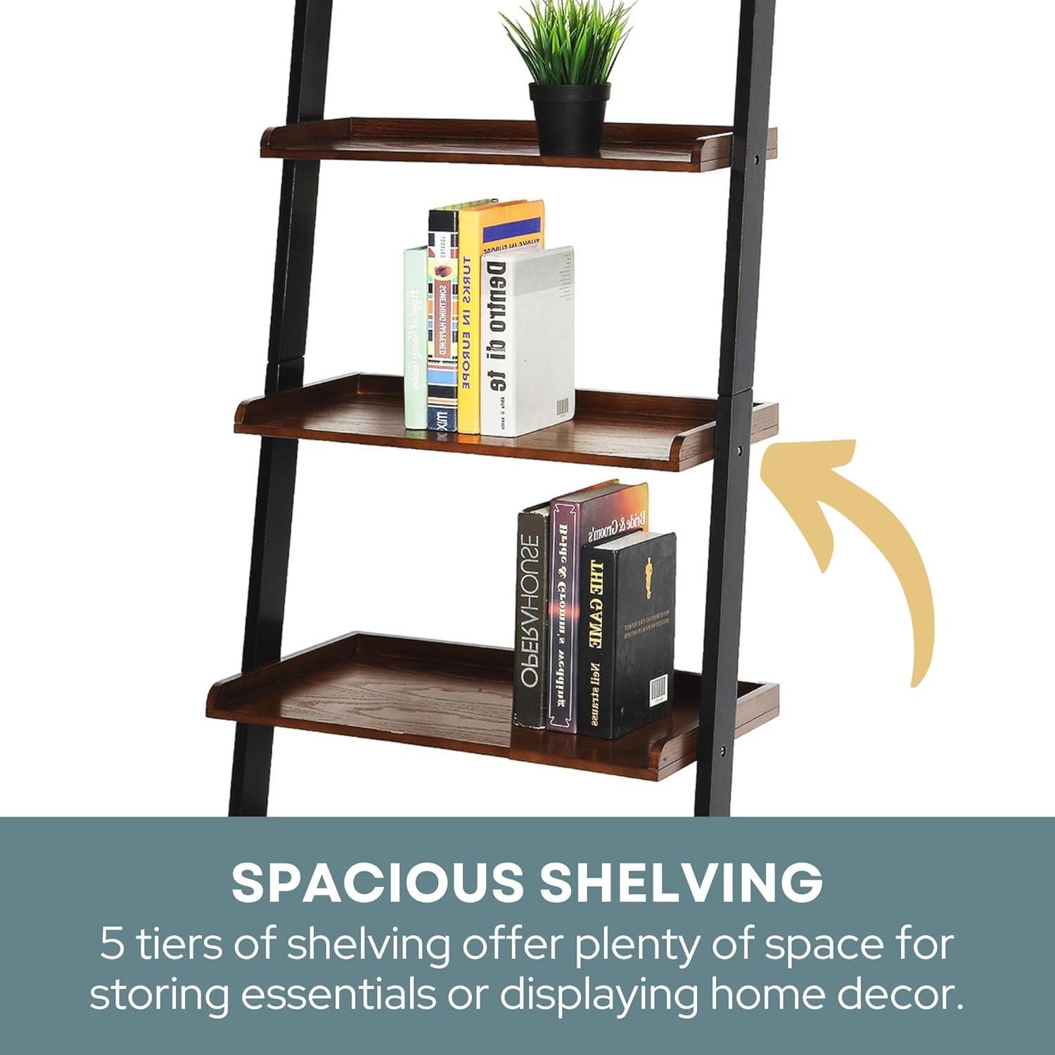 Convenience Concepts French Country Bookshelf Ladder in Dark Brown Walnut Wood