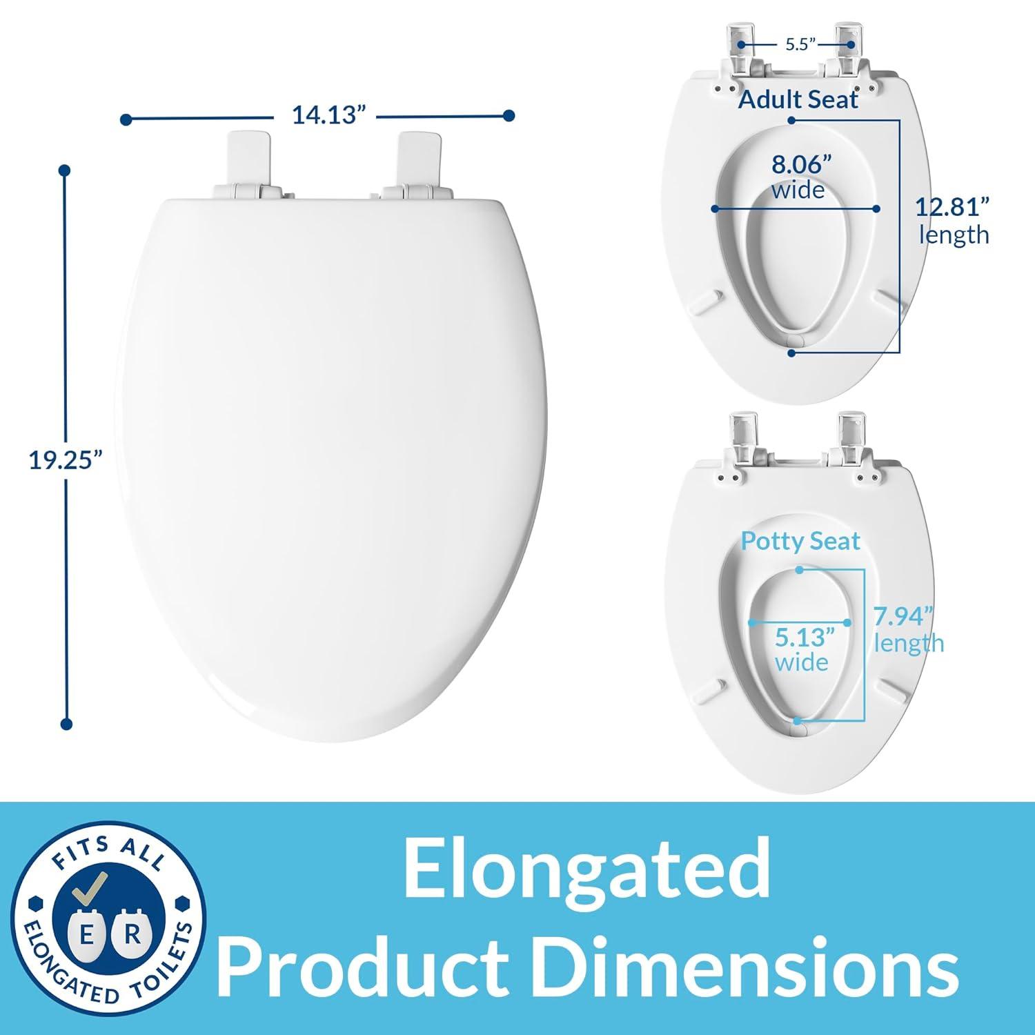 Mayfair NextStep2 Toilet Seat with Built-In Toddler Potty Training Seat, Slow Close, Easy Clean, Magnetic Removable Kids Seat, ELONGATED, Bone