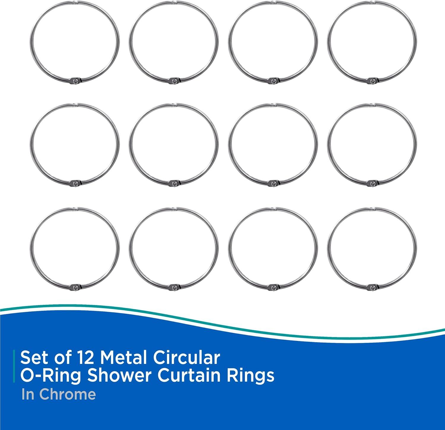 Kenney Kenney Rust-Resistant Metal Circular O-Ring Shower Curtain Rings, Chrome (Set of 12)