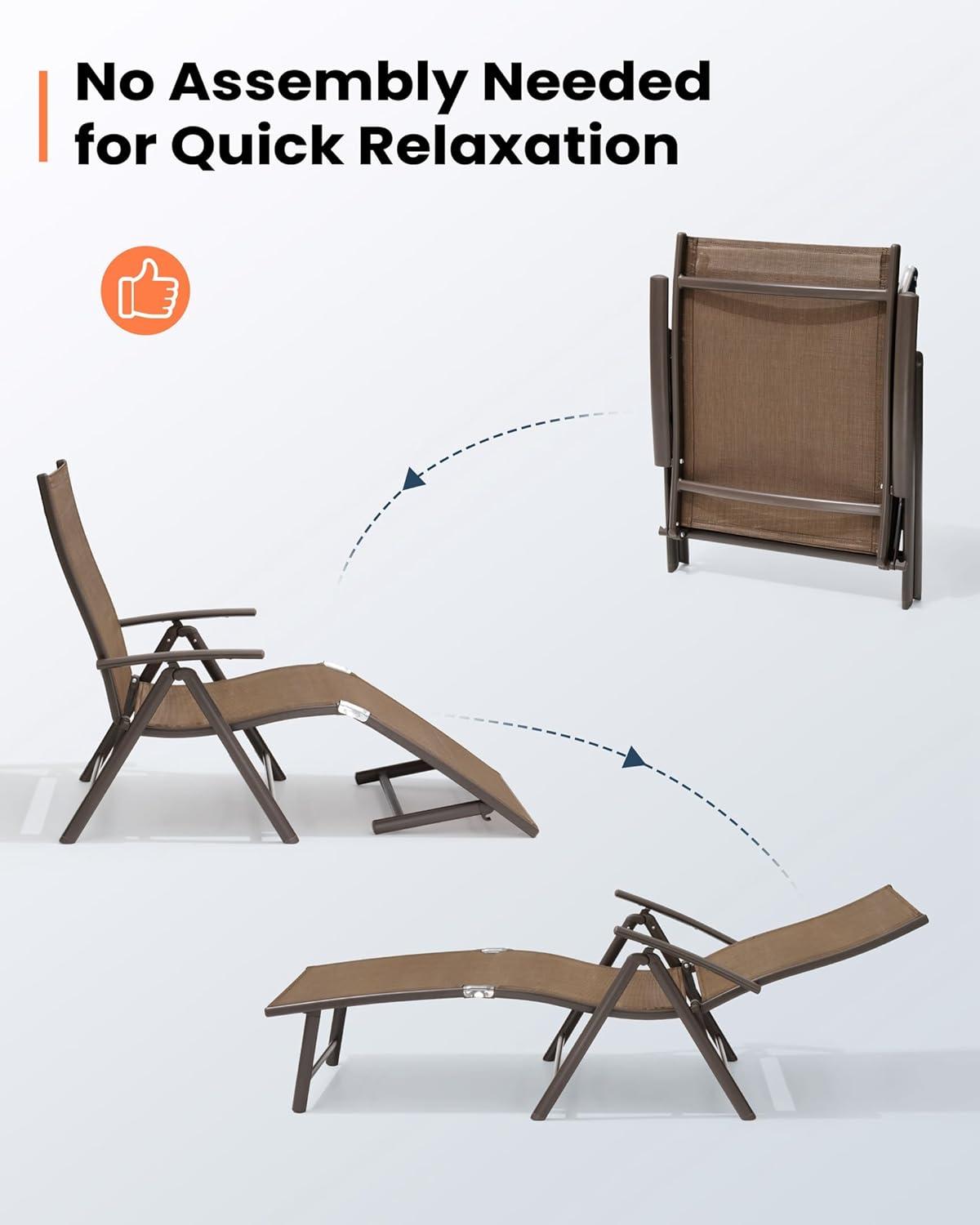 Pellebant Outdoor Chaise Lounge Aluminum Patio Folding Chair,Brown