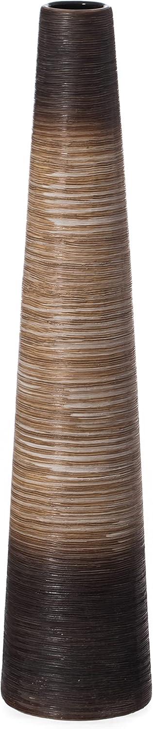 Uniquewise Tall Handcrafted Brown Ceramic Floor Vase - Waterproof Cylinder-Shaped Freestanding Design, Ideal for Tall Floral Arrangements