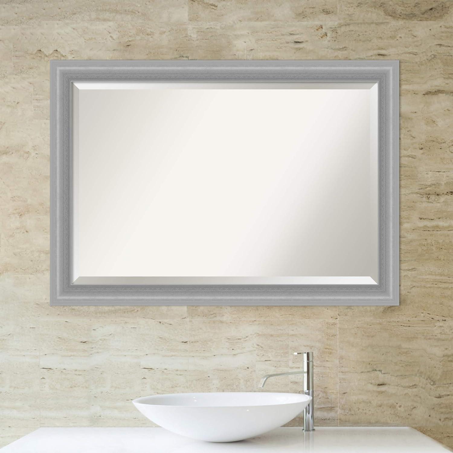 Elegance Polished Nickel 40.5" x 28.5" Rectangular Silver Wall Mirror