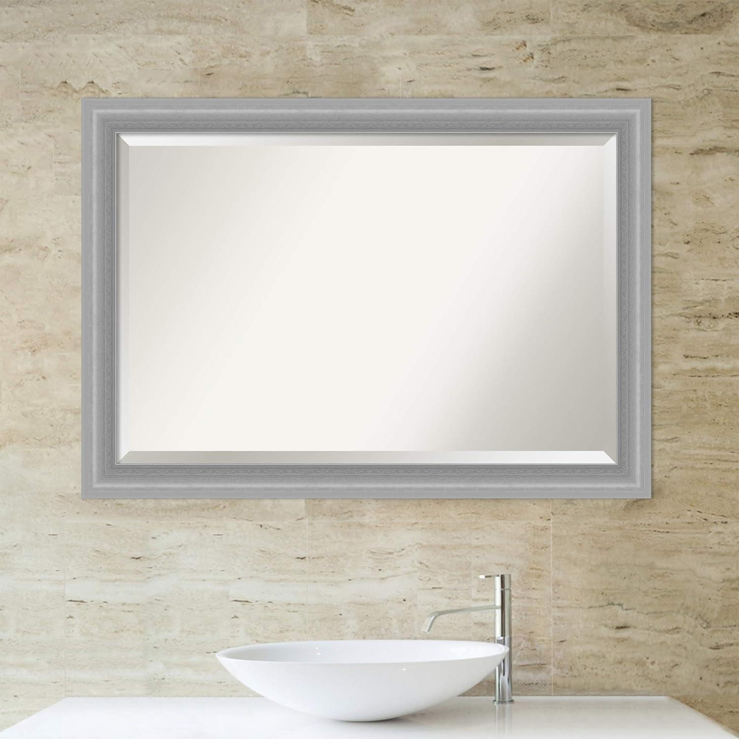 Amanti Art Peak 40.5-Inches x 28.5-Inches Framed Rectangle Bathroom Vanity Mirror ( Silver )