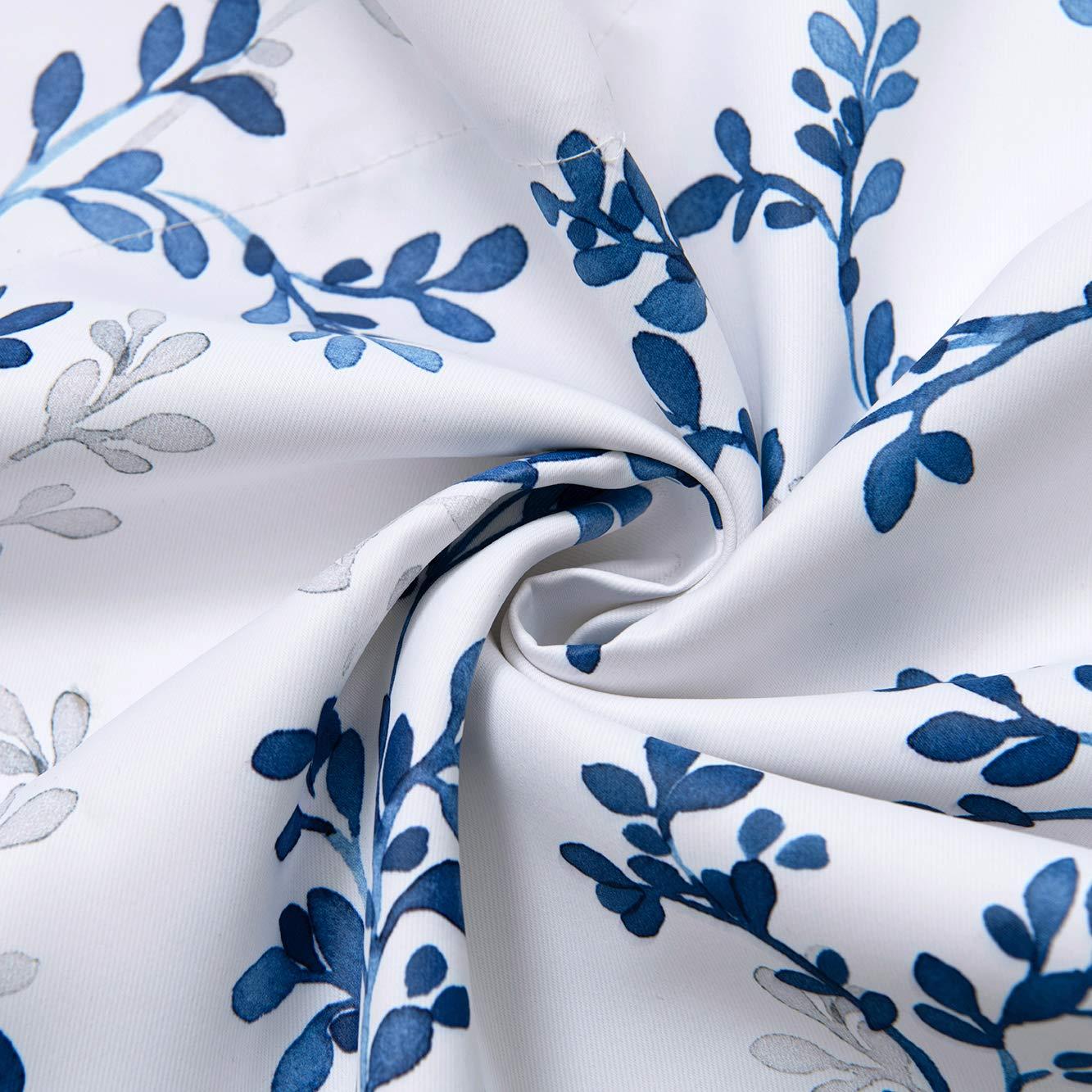 Watercolor Botanical Flowers Leaves Printed Valances for Windows, Rod Pocket Window Treatments Valances for Kitchen Cafe Living Bathroom 52 Inch by 18 Inch, Navy