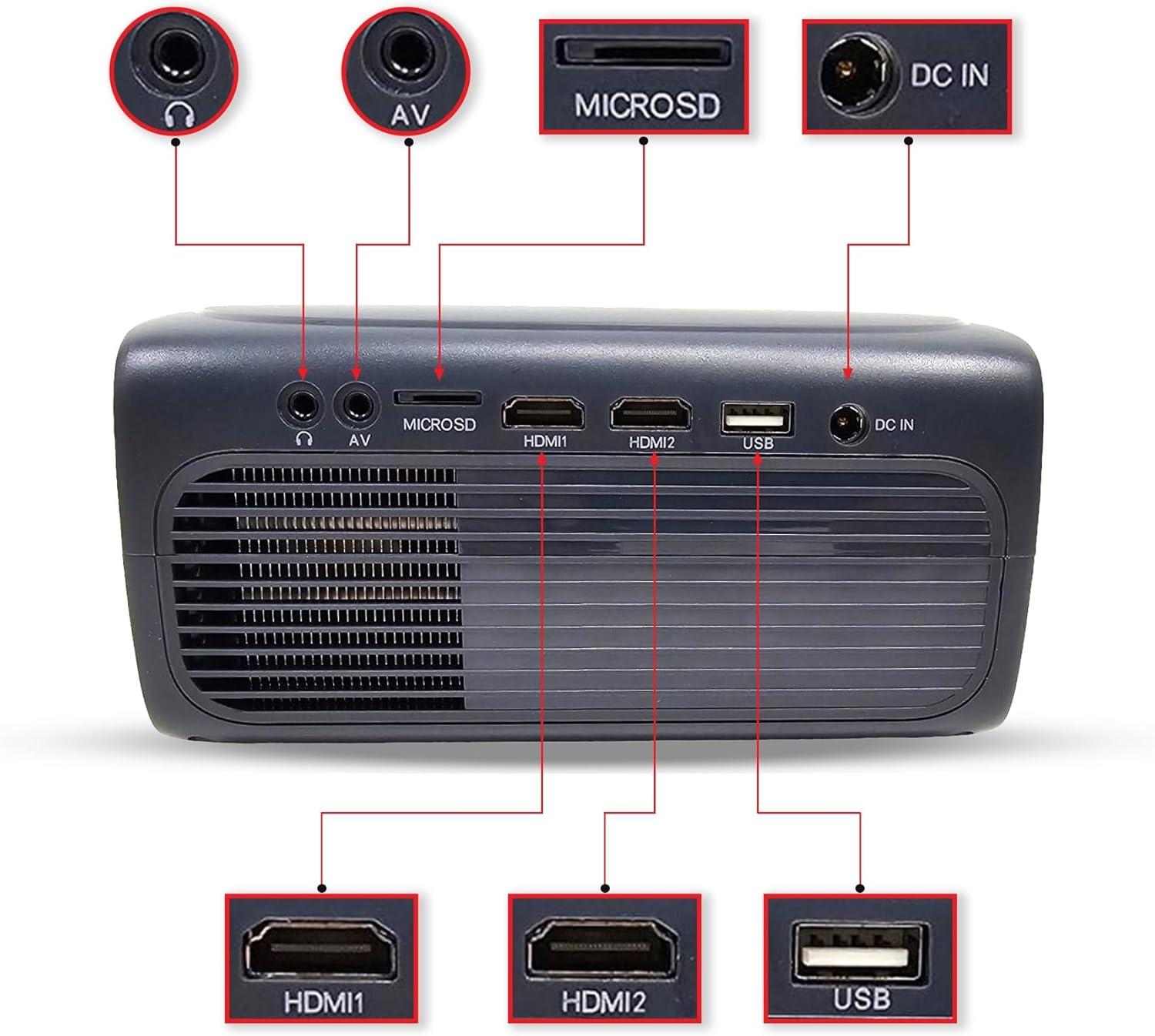 Restored ONN 720P HD Home Theater Projector with 6' HDMI Cable, Black, HDMI/USB/MicroSD/AV - Indoor & outdoor use 100096801 (Refurbished)