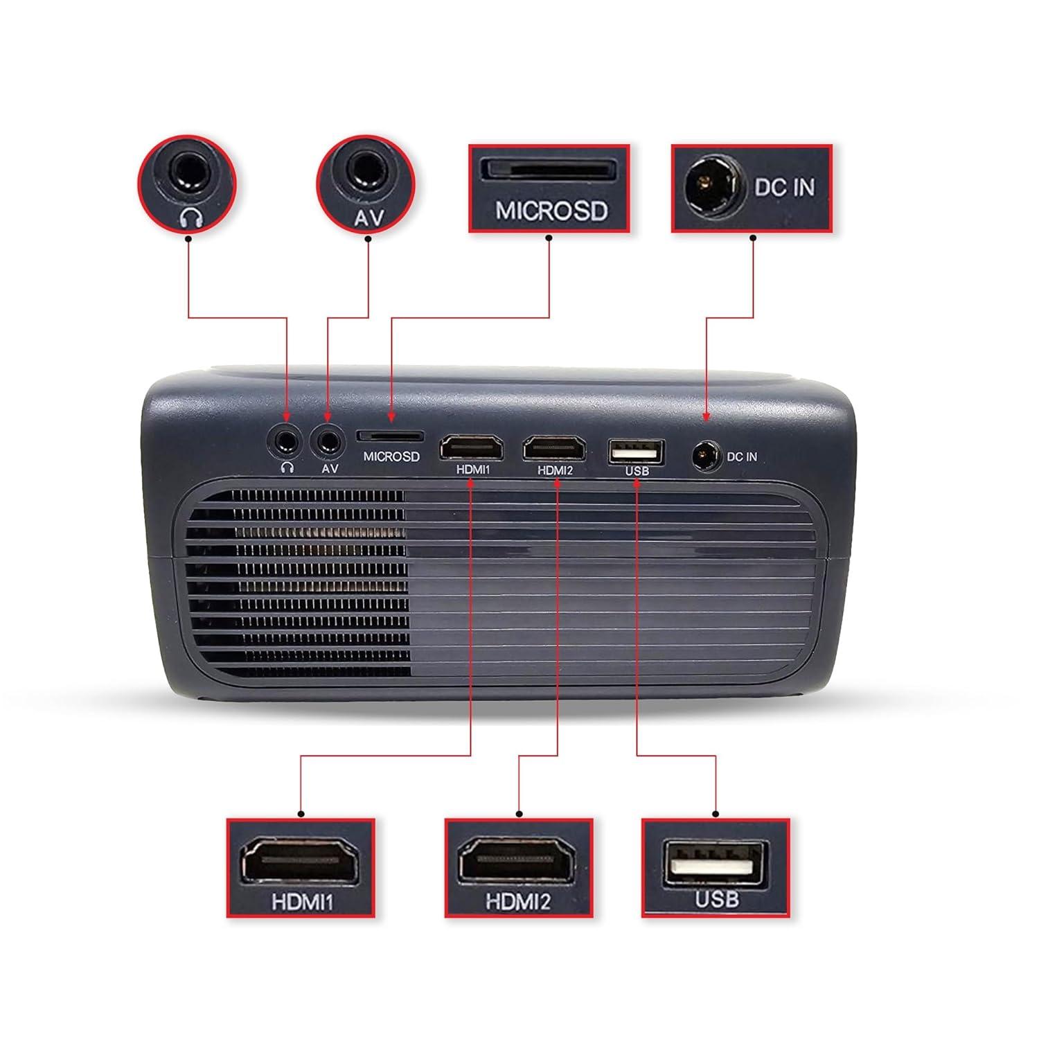 Restored ONN 720P HD Home Theater Projector with 6' HDMI Cable, Black, HDMI/USB/MicroSD/AV - Indoor & outdoor use 100096801 (Refurbished)