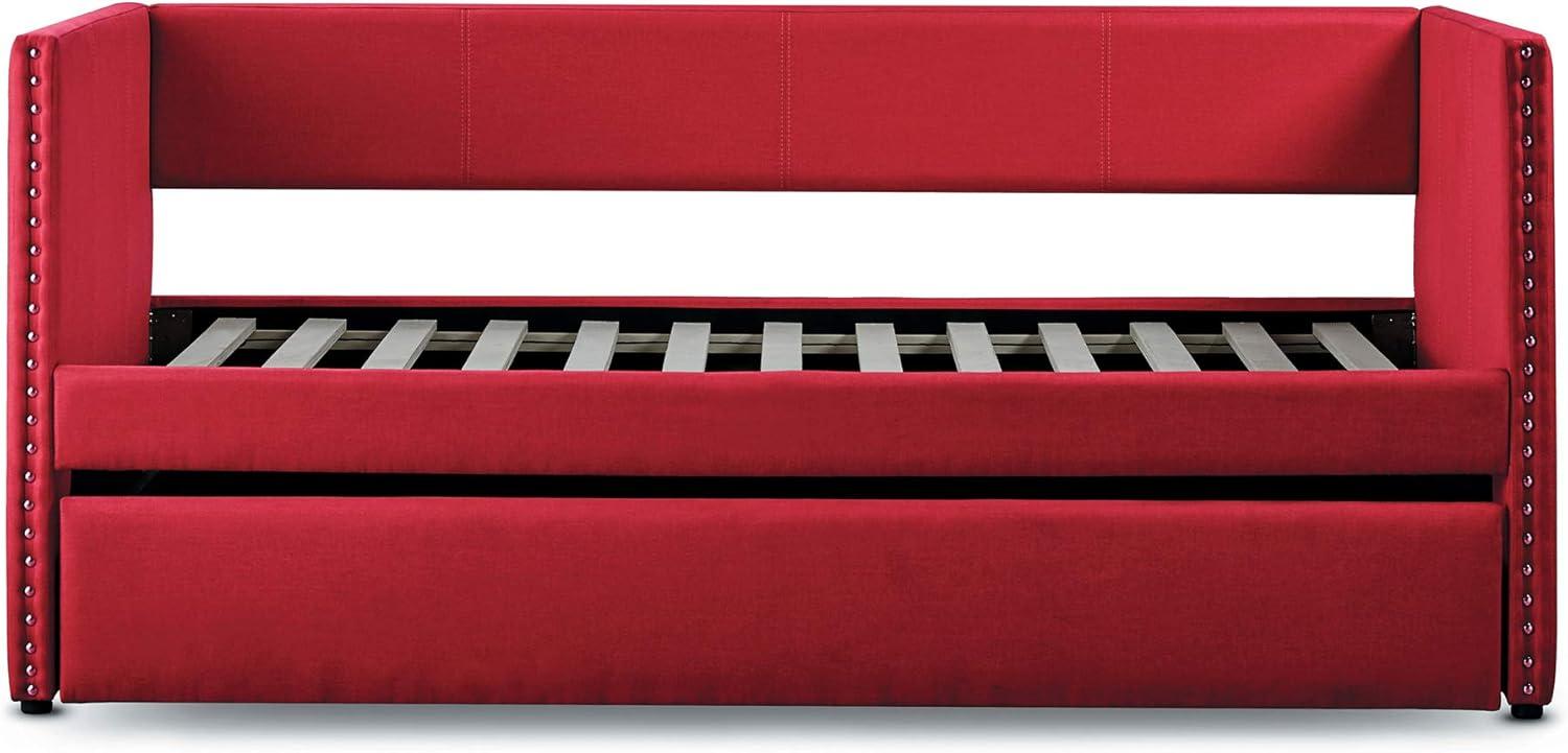 Red Twin Upholstered Daybed Frame with Nailhead Trim