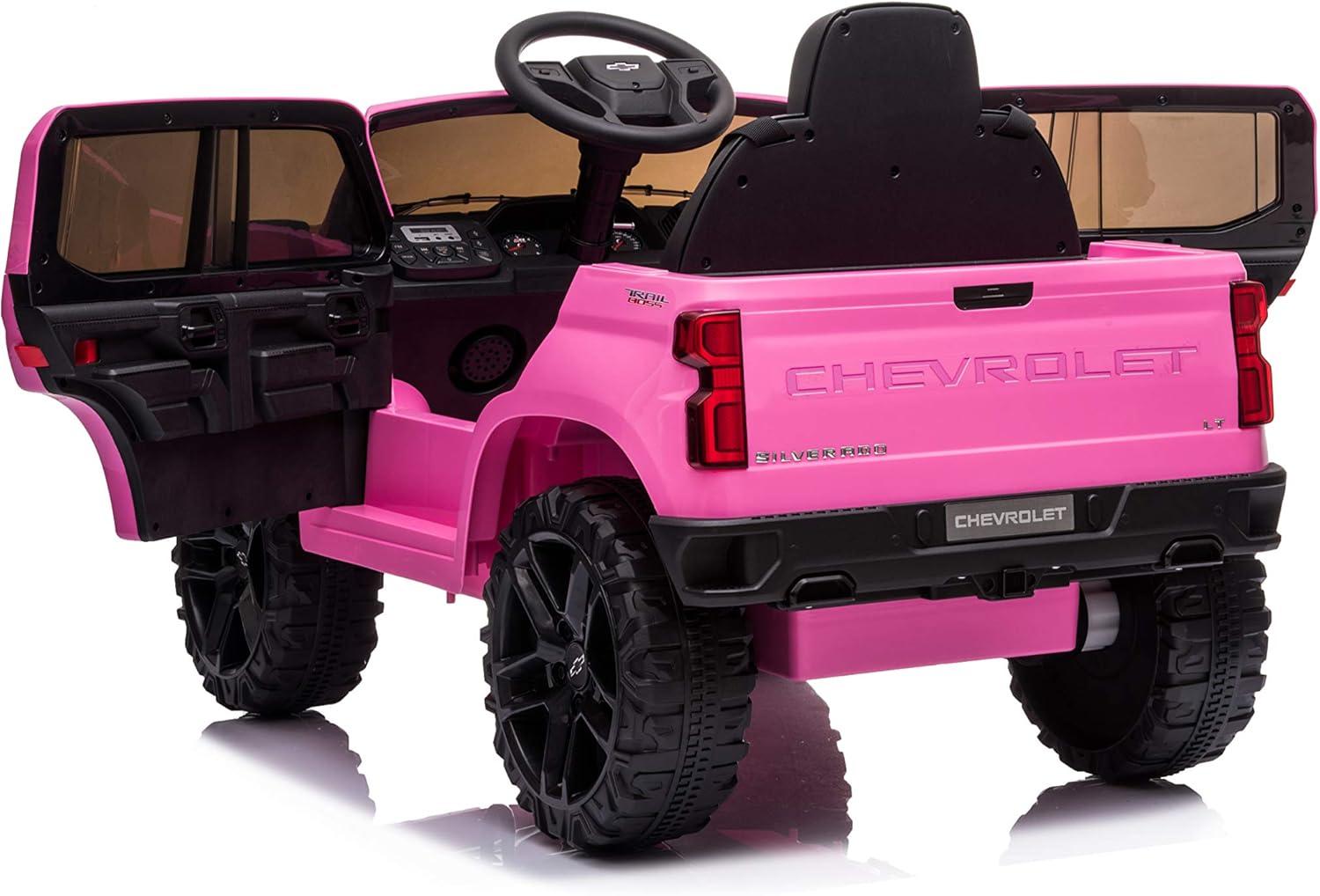Jojoka 12V Licensed Chevrolet Silverado GMC Ride on Truck Car for Kids Battery Powered Electric Toys Vehicles with Remote Control, LED Light, Bluetooth, Spring Suspension, for 3-8 Years Old, Pink
