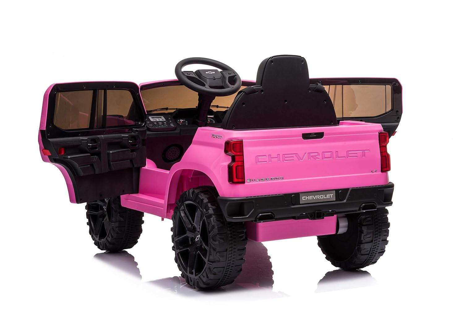 Jojoka 12V Licensed Chevrolet Silverado GMC Ride on Truck Car for Kids Battery Powered Electric Toys Vehicles with Remote Control, LED Light, Bluetooth, Spring Suspension, for 3-8 Years Old, Pink