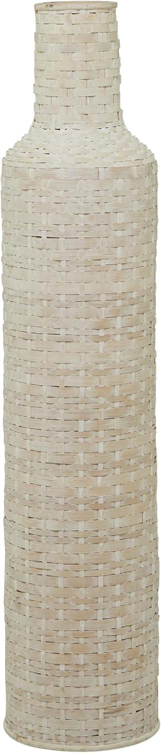 Studio 350 Intricately Woven Tall Bamboo Wood Floor Vase  - White or Brown White - 9"W, 39"H