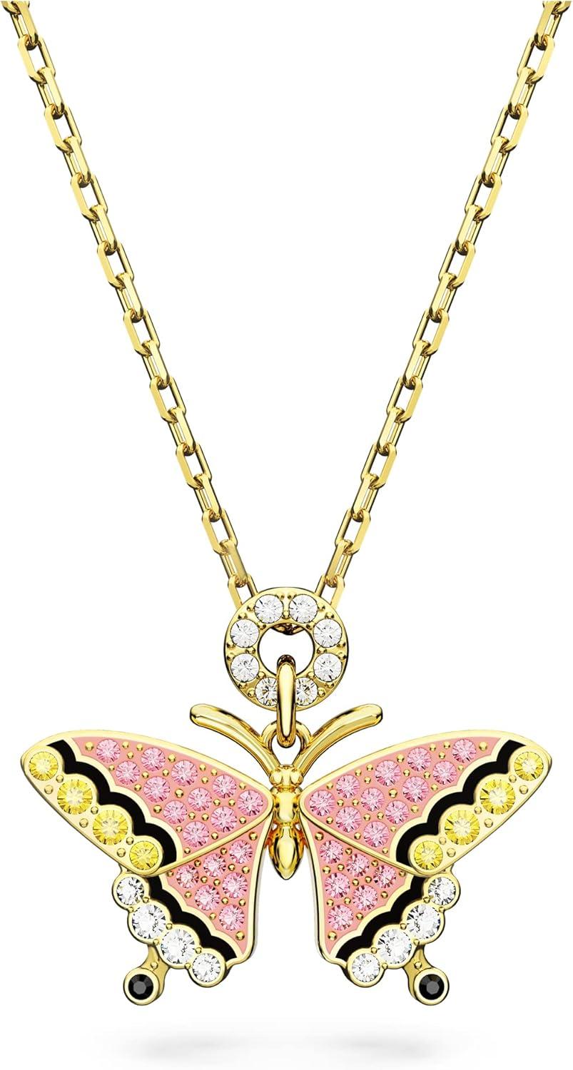 Aurora Crystal Butterfly Pendant in Gold-Tone with Multicolor Wings