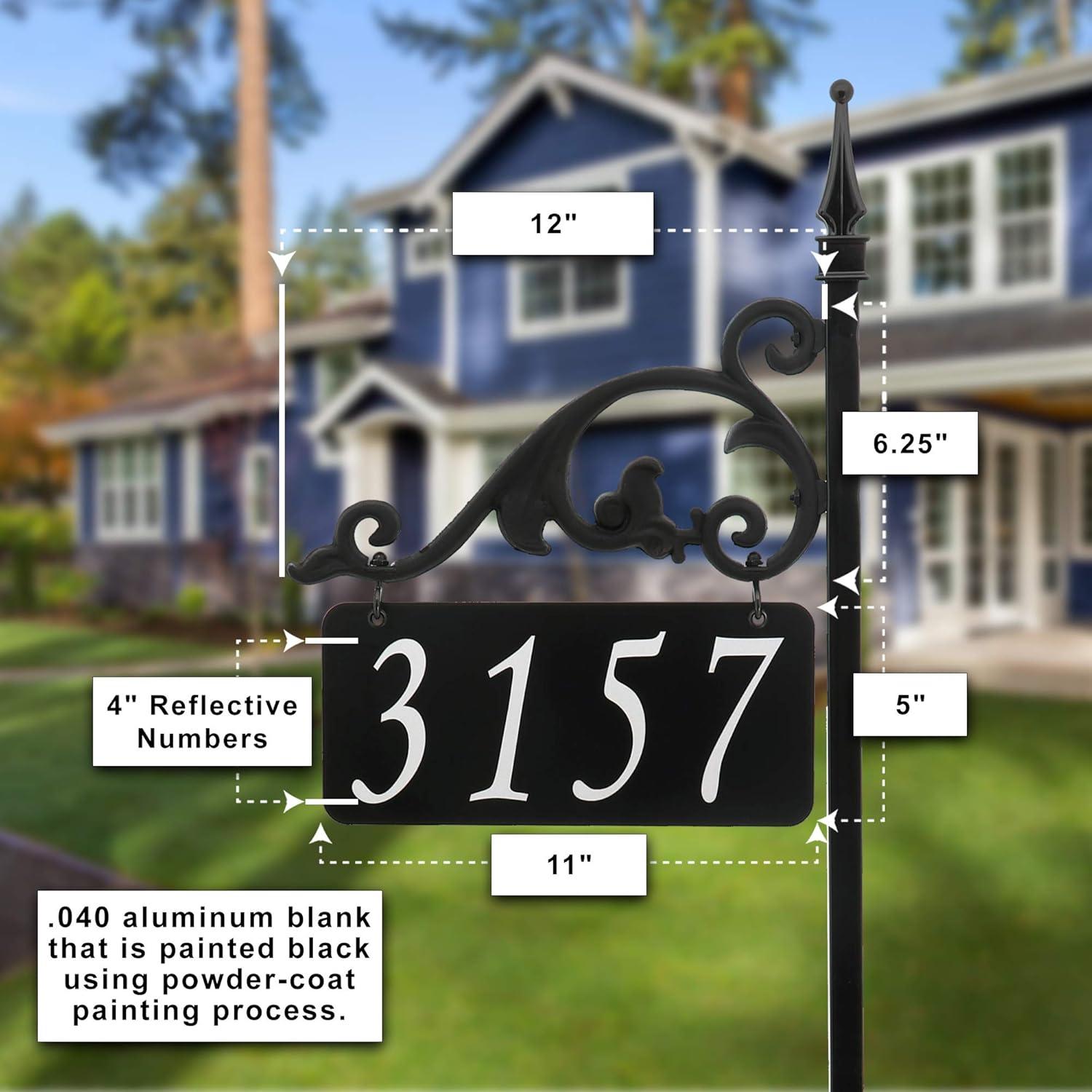 Annandale Black Metal Reflective Address Plaque with 30" Pole