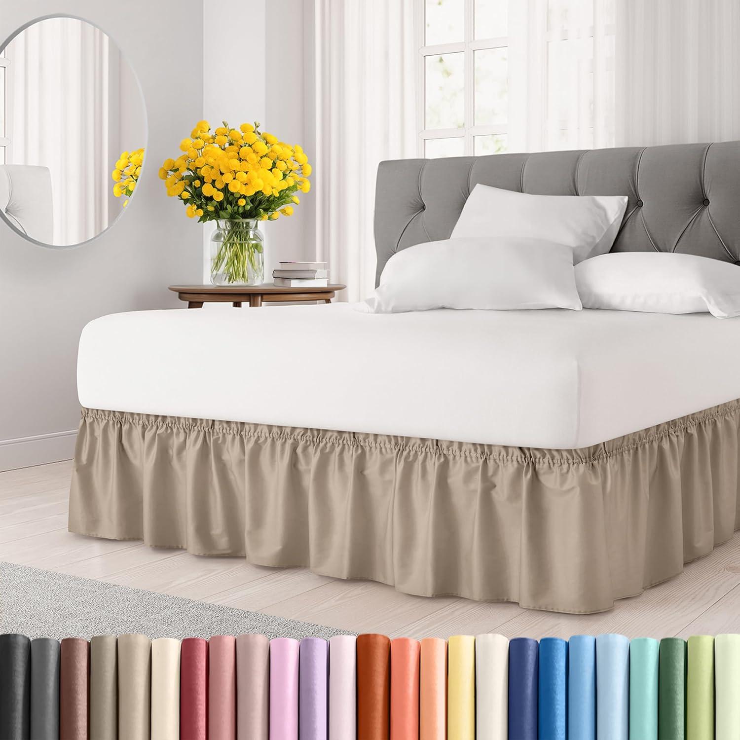 CGK Linens Ruffled Elastic Wrap Around Tailored Bed Skirt
