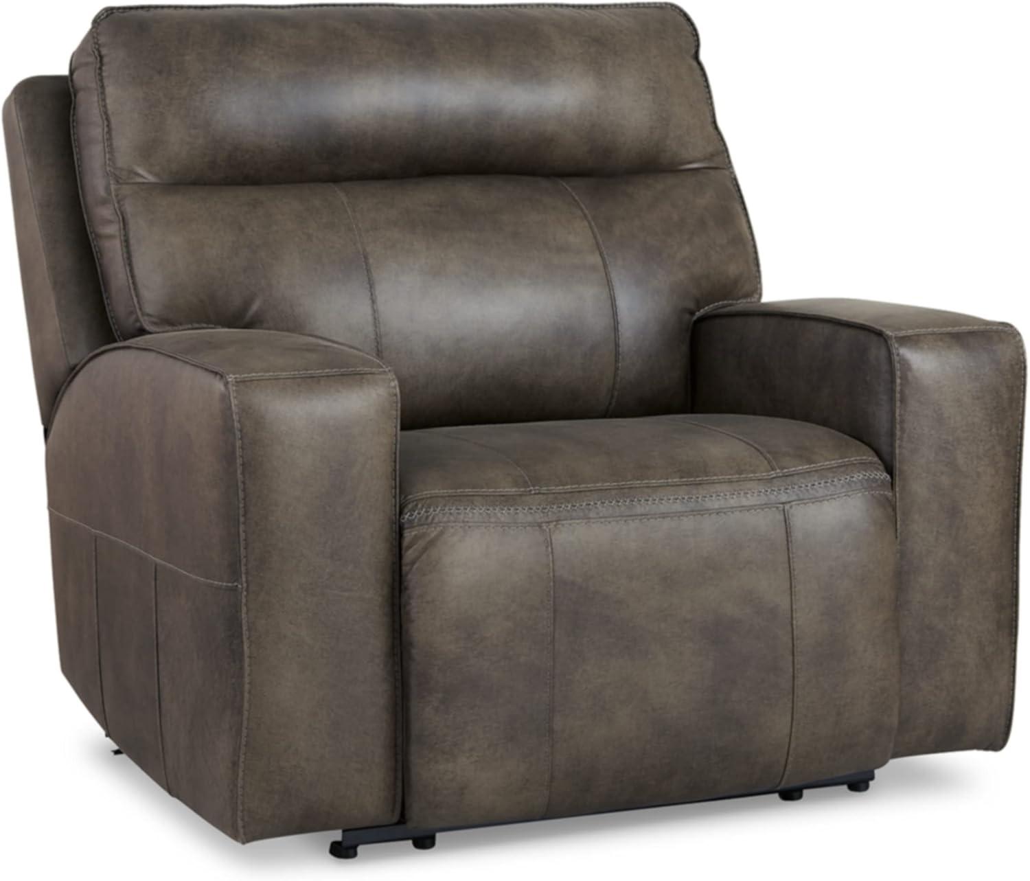 Gray Concrete Genuine Leather Power Recliner with Metal Frame