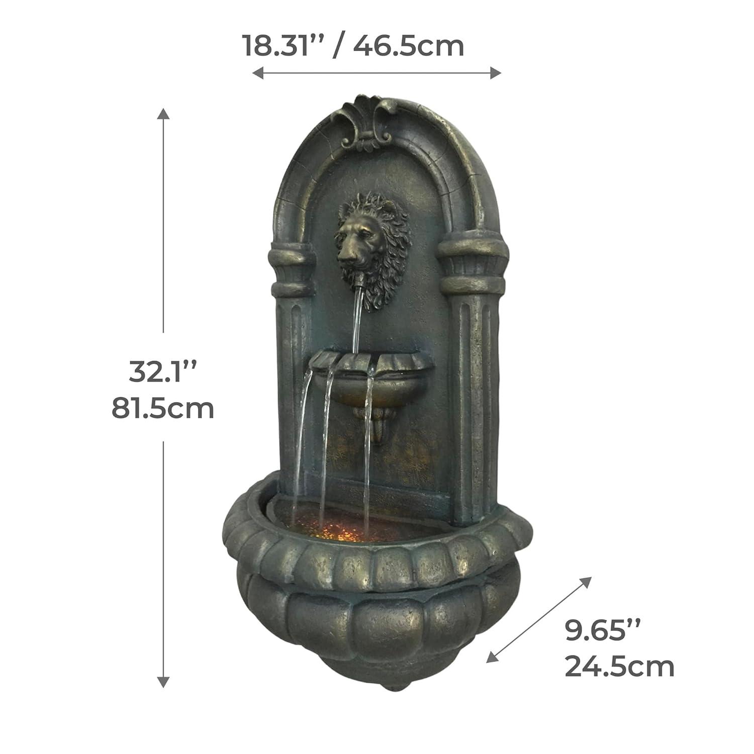 Teamson Home 32.1" Tiered Lion Head Stone LED Outdoor Water Fountain