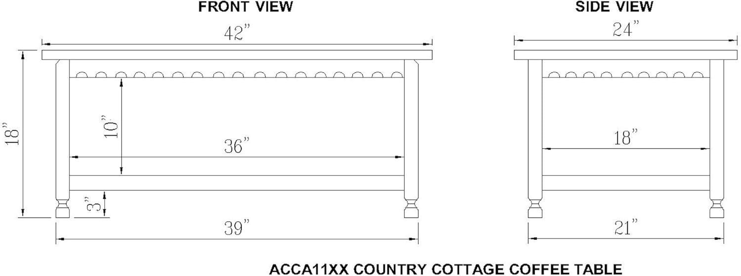 42"L Country Cottage Wood Coffee Table Antique Finish - Alaterre Furniture