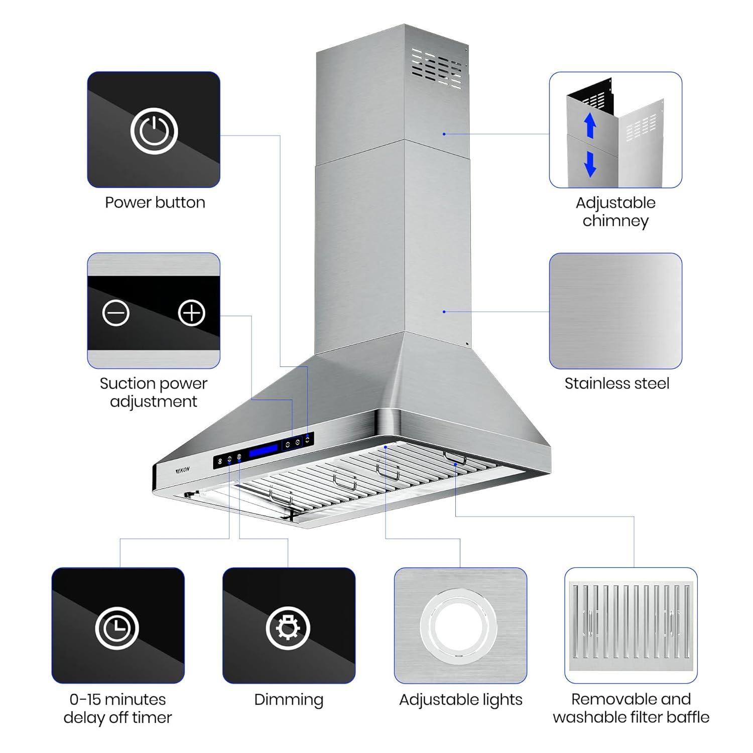 Fuhuoso 36 in. 900CFM Convertible Wall Mount Range Hood with 4 Lights,Remote,Touch Control,Long-term Warranty in Stainless Steel
