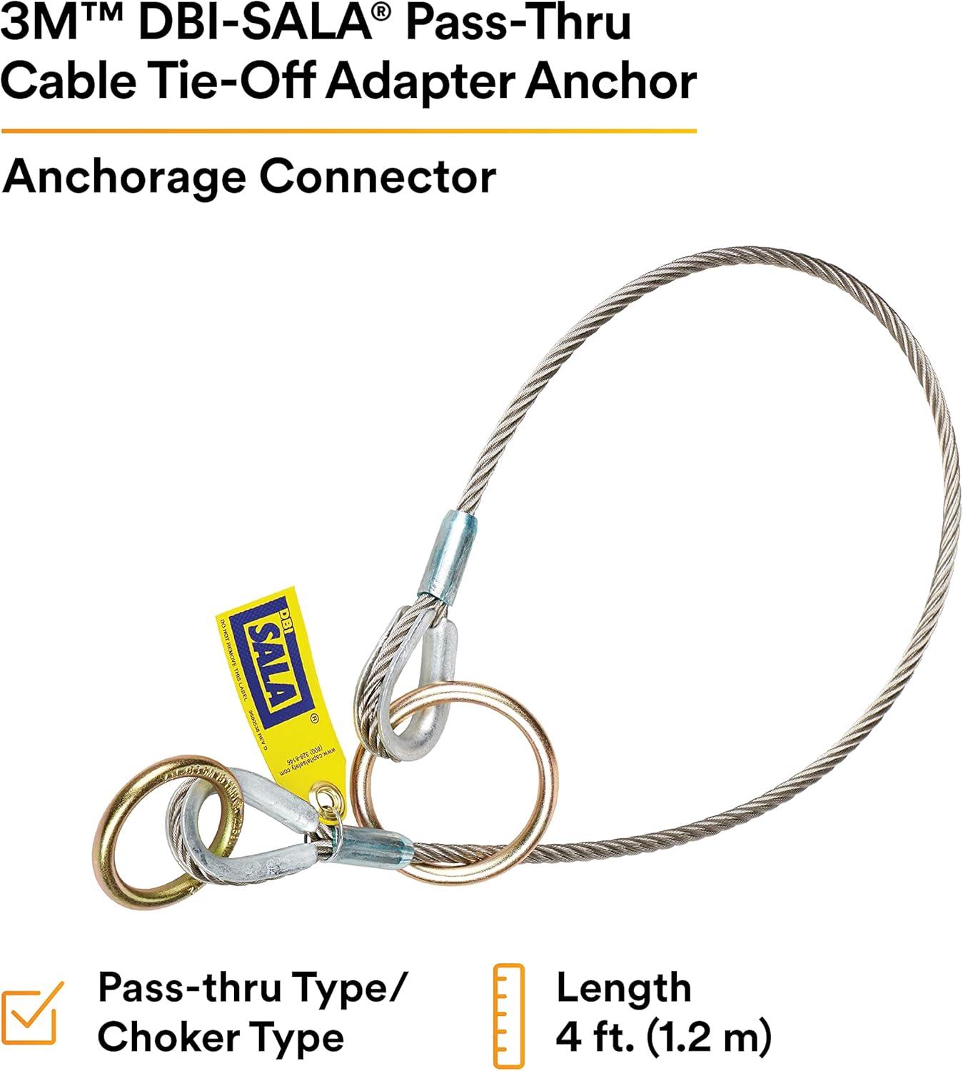 3M DBI-SALA 5900550 Anchorage Connector, 4' Cable Tie-Off Adaptor, Pass-Thru Type, Silver