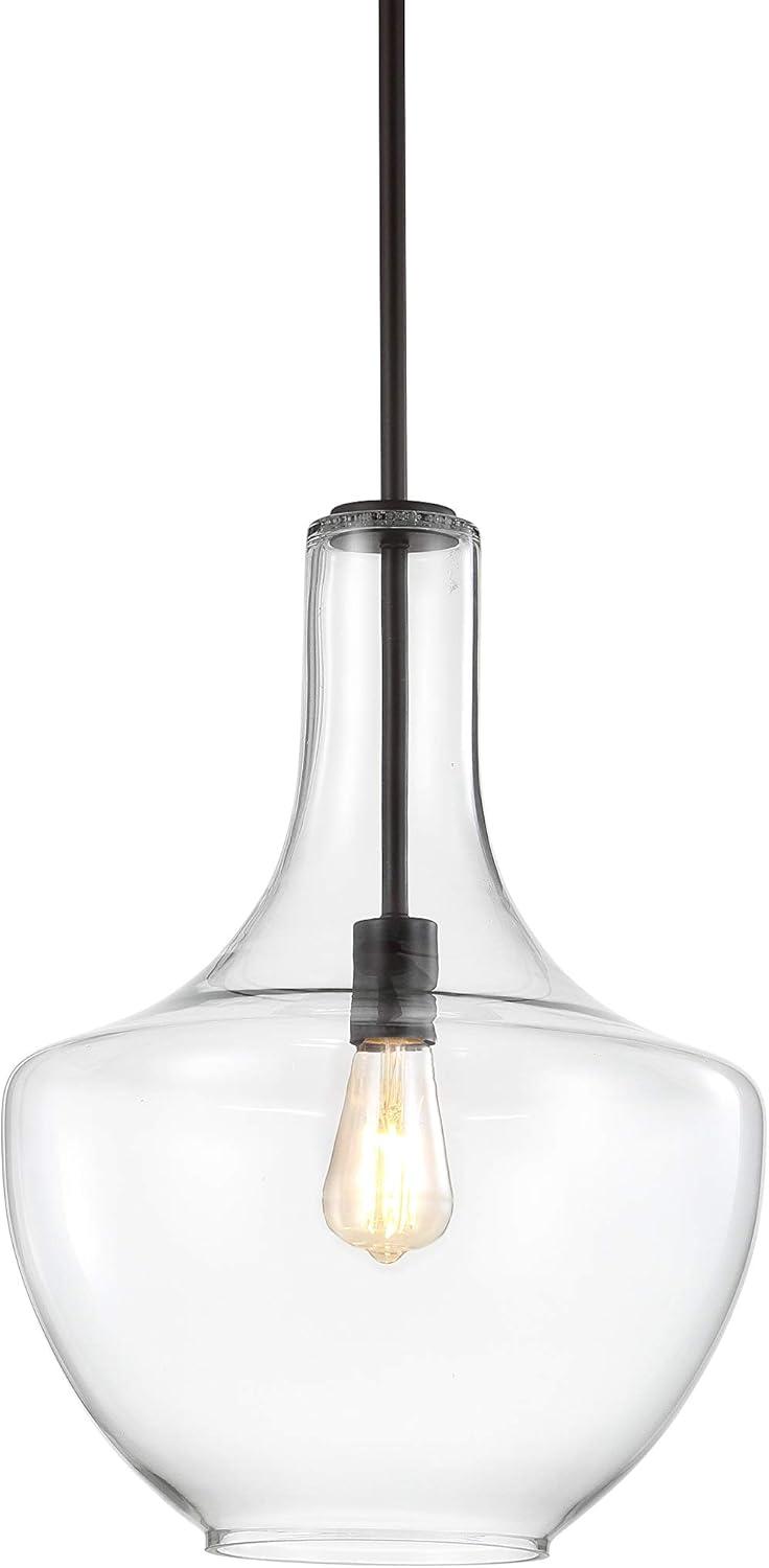 Watts 13.25" 1-Light Mid-Century Modern Iron/Glass LED Pendant, Oil Rubbed Bronze/Clear