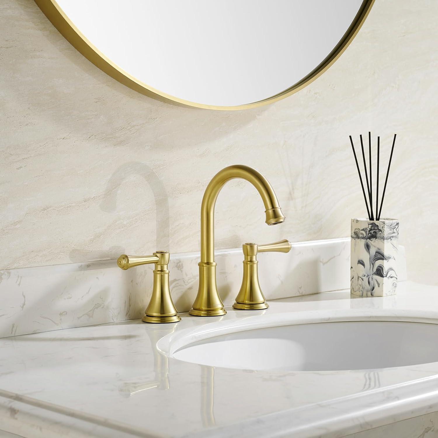 Brushed Gold Double Handle Widespread Bathroom Faucet with Drain Kit