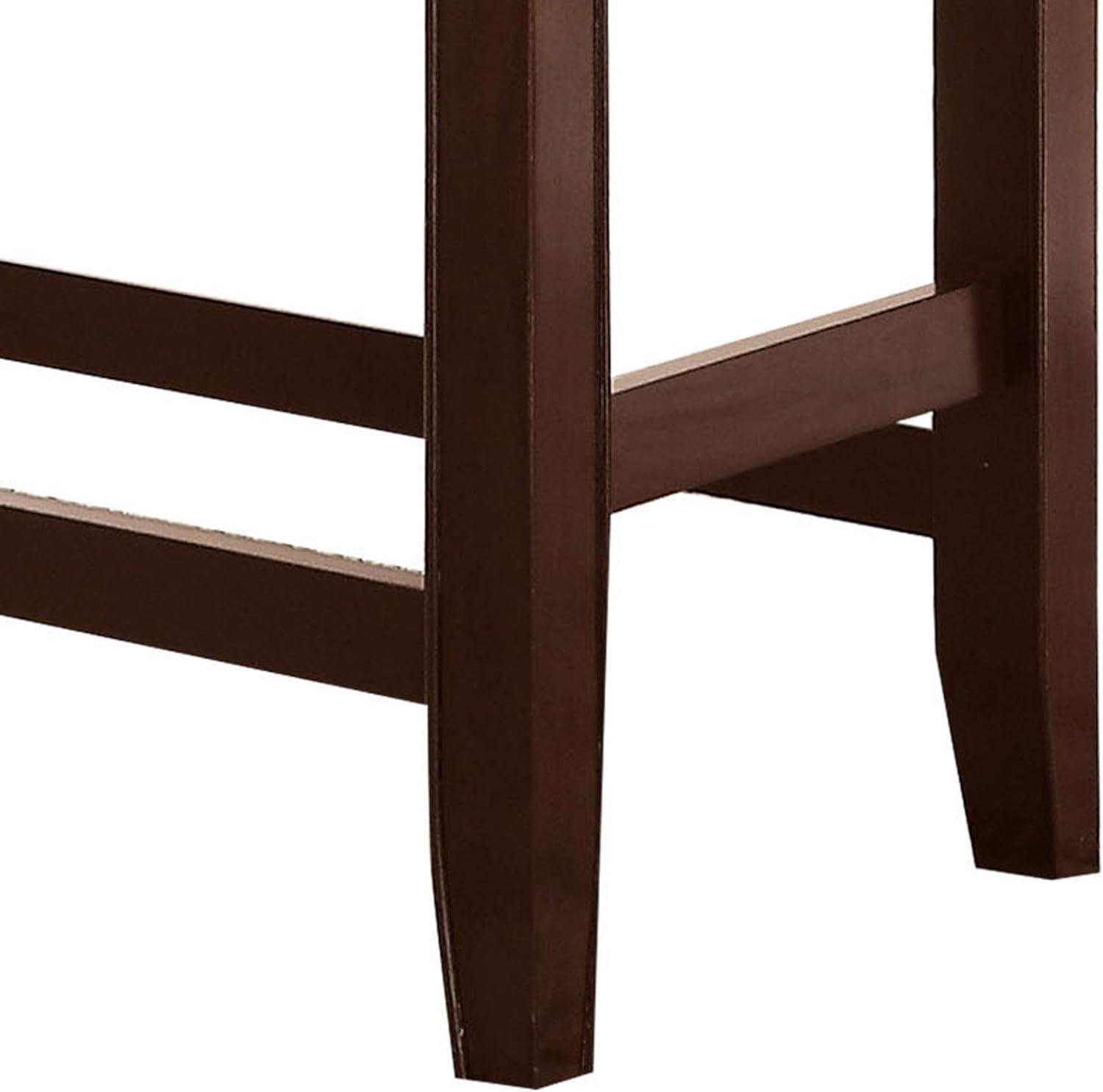 Wooden Counter Height Bench with Leatherette Seat, Brown - 25 x 17 x 40 in.