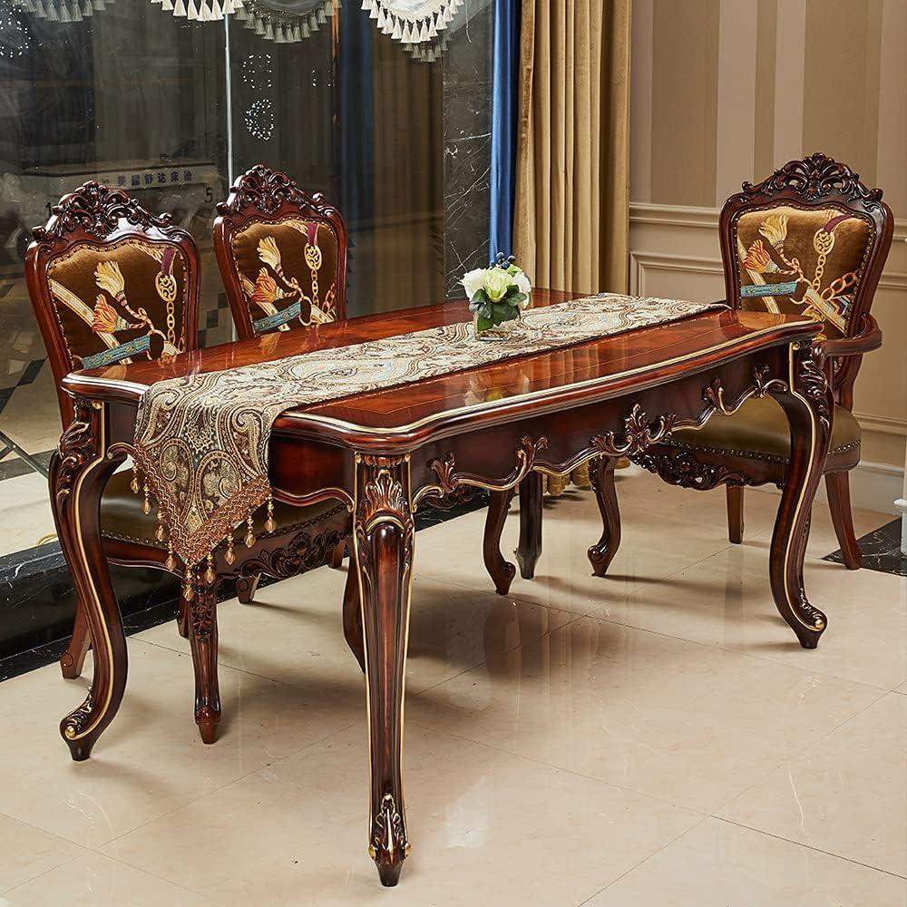 Luxury Vintage Design Table Runners 108 inches long Embroidery Jacquard Fabric with Multi-Tassels table runners for Dining Room Dresser Wedding holiday Party fireplace Decorations (Coffee, 12X108inch)