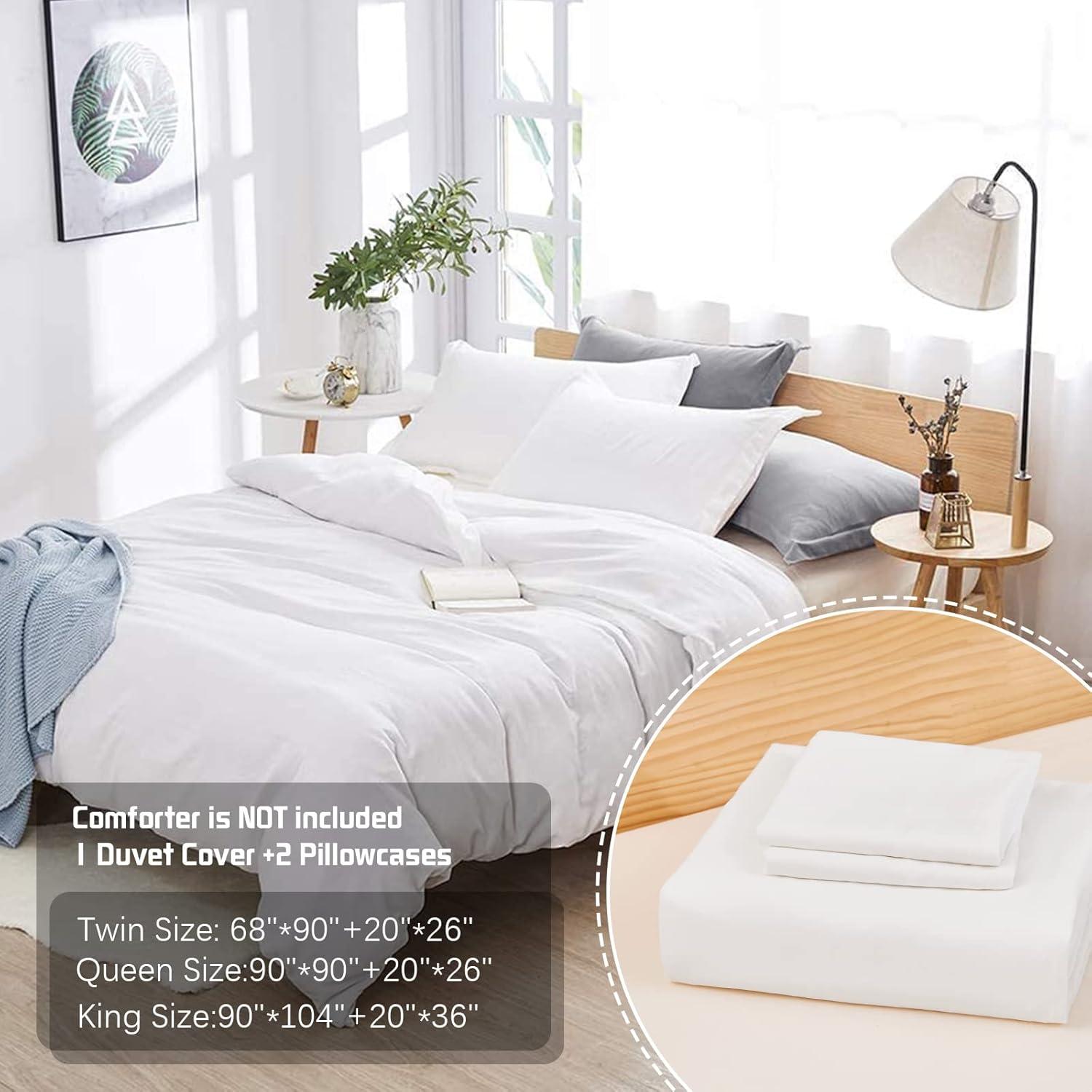 Dreaming Wapiti Duvet Cover Queen,Washed Microfiber Queen Size Duvet Cover Set,Solid Color - Soft and Breathable with Zipper Closure & Corner Ties (White, Queen)