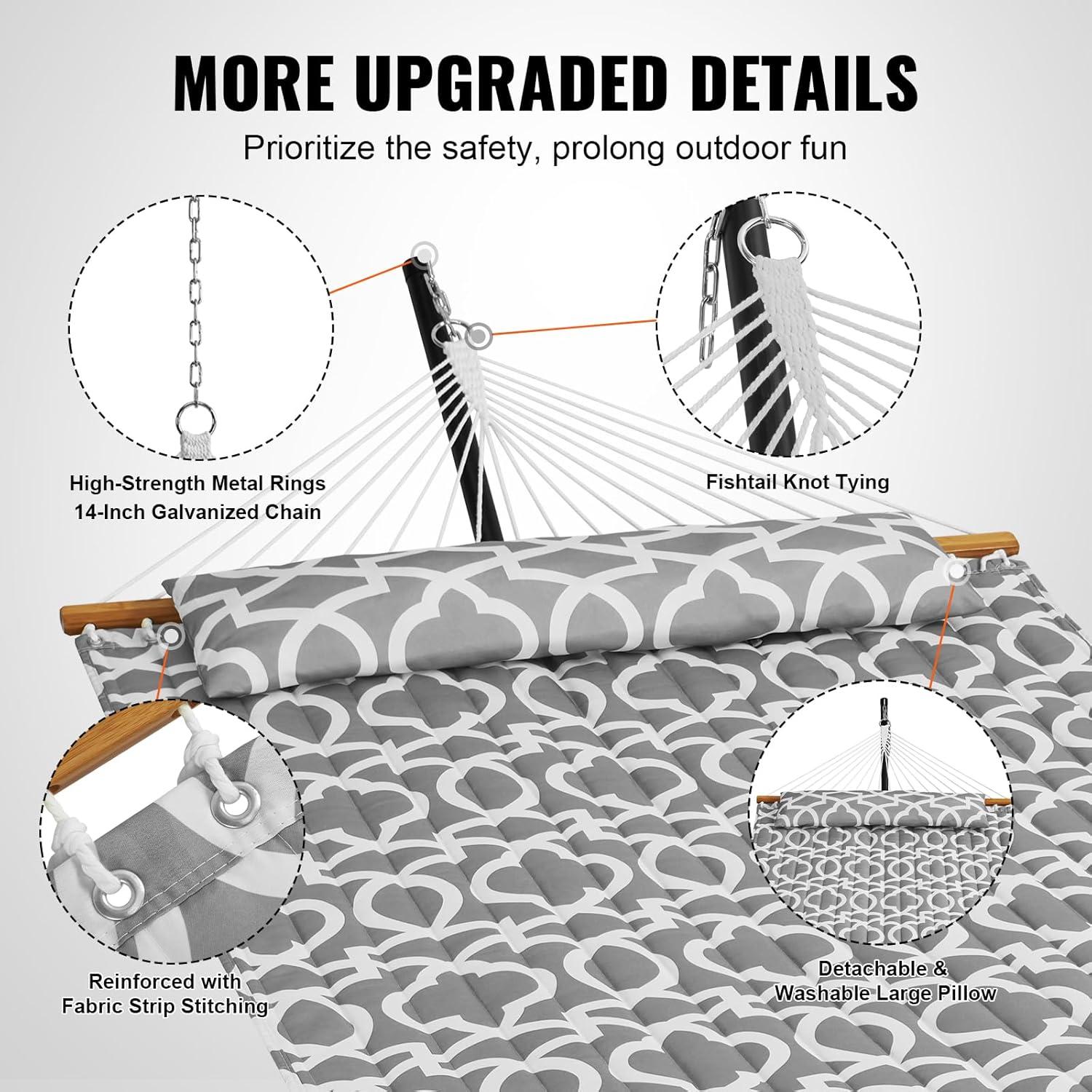 2 Person 12.3 ft Hammock with Stand Included Double Hammock with Curved Spreader Bar and Detachable Pillow