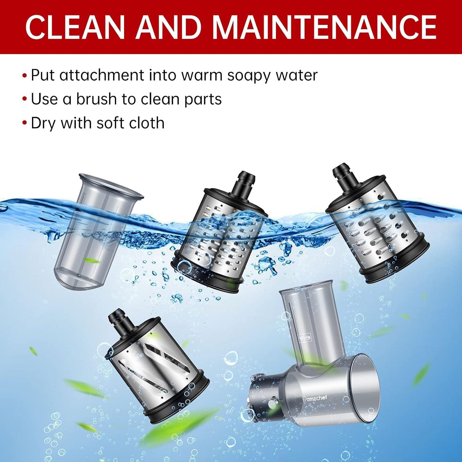 Slicer Shredder Attachments for AMZCHEF Slow Masticating Juicer ZM1501&GM3001 Rotary Cheese Grater Mandoline Vegetable Slicer for Fruit,Vegetables,Nuts with 3 Interchangeable Blades (Stainless Steel)