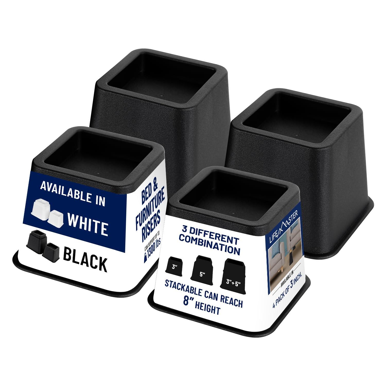 Black Heavy-Duty 3-Inch Furniture Leg Risers Set of 4