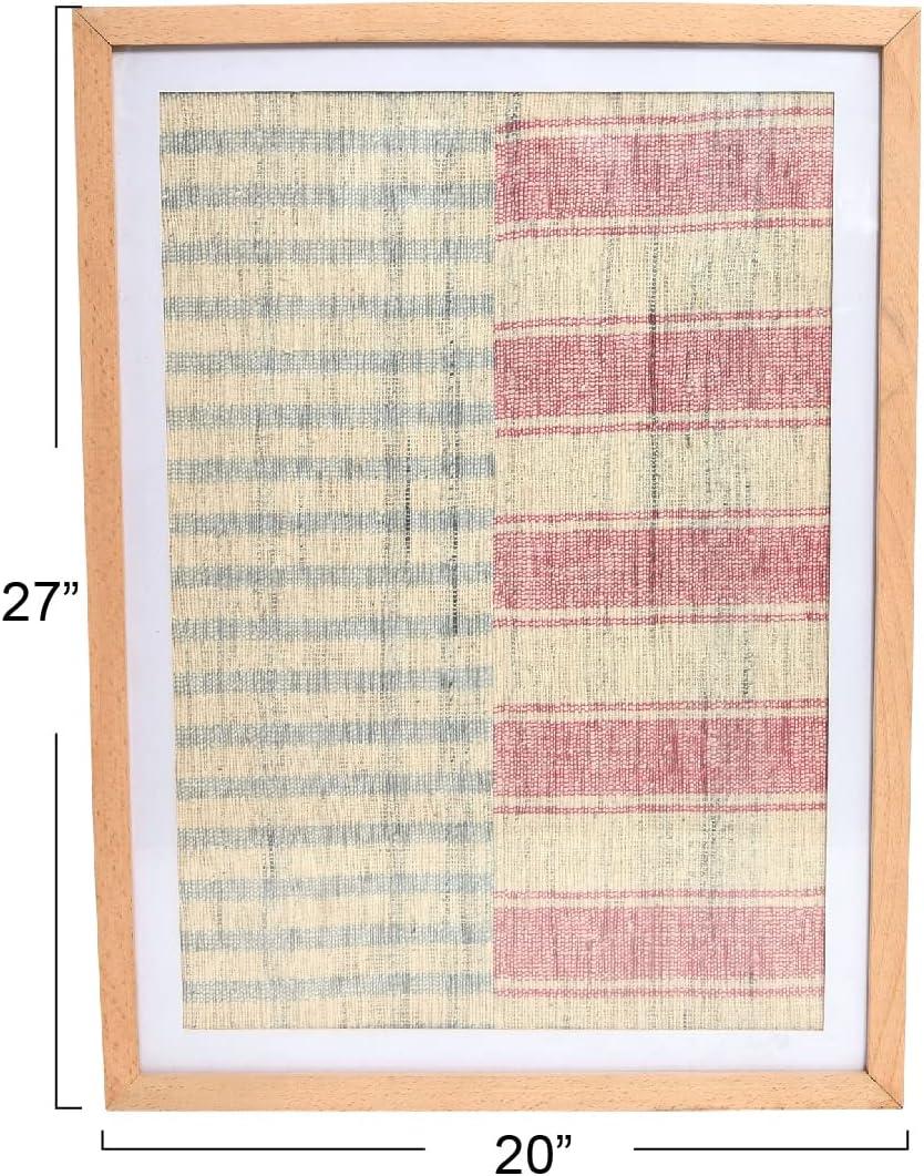 Storied Home Boho Handwoven Cotton Wall Art with Wood Frame and Plastic Cover Faded Red/Natural: Intricate Textile, MDF Composite, Vertical Display