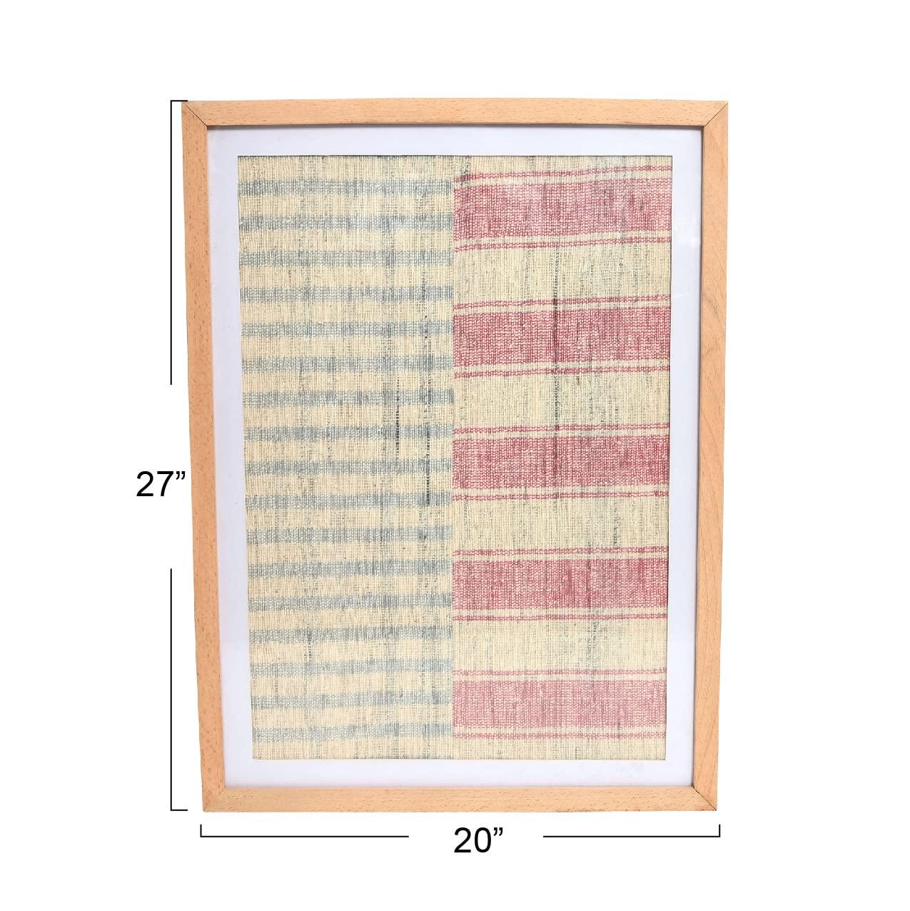 Storied Home Boho Handwoven Cotton Wall Art with Wood Frame and Plastic Cover Faded Red/Natural: Intricate Textile, MDF Composite, Vertical Display