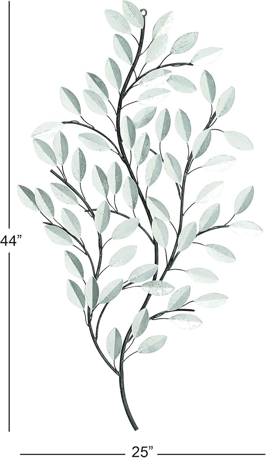 Metal Leaf Metallic Wall Decor with Stem Silver - Olivia & May: Glam Iron Art for Indoor