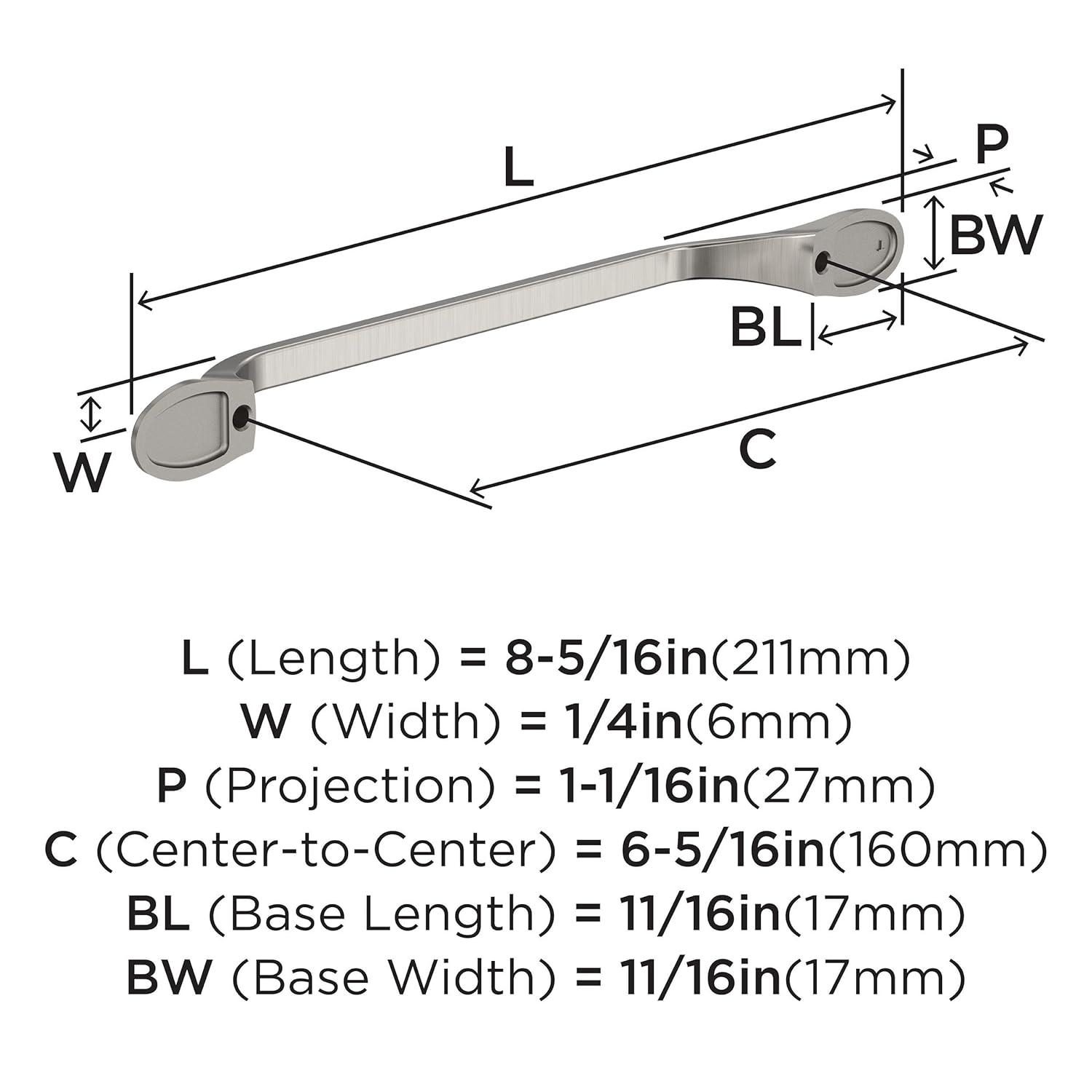 Amerock BP21938G10 Satin Nickel Cabinet Pull | 6-5/16 inch (160mm) Center-to-Center Cabinet Hardware | Ravino | Furniture Hardware | Drawer Pull