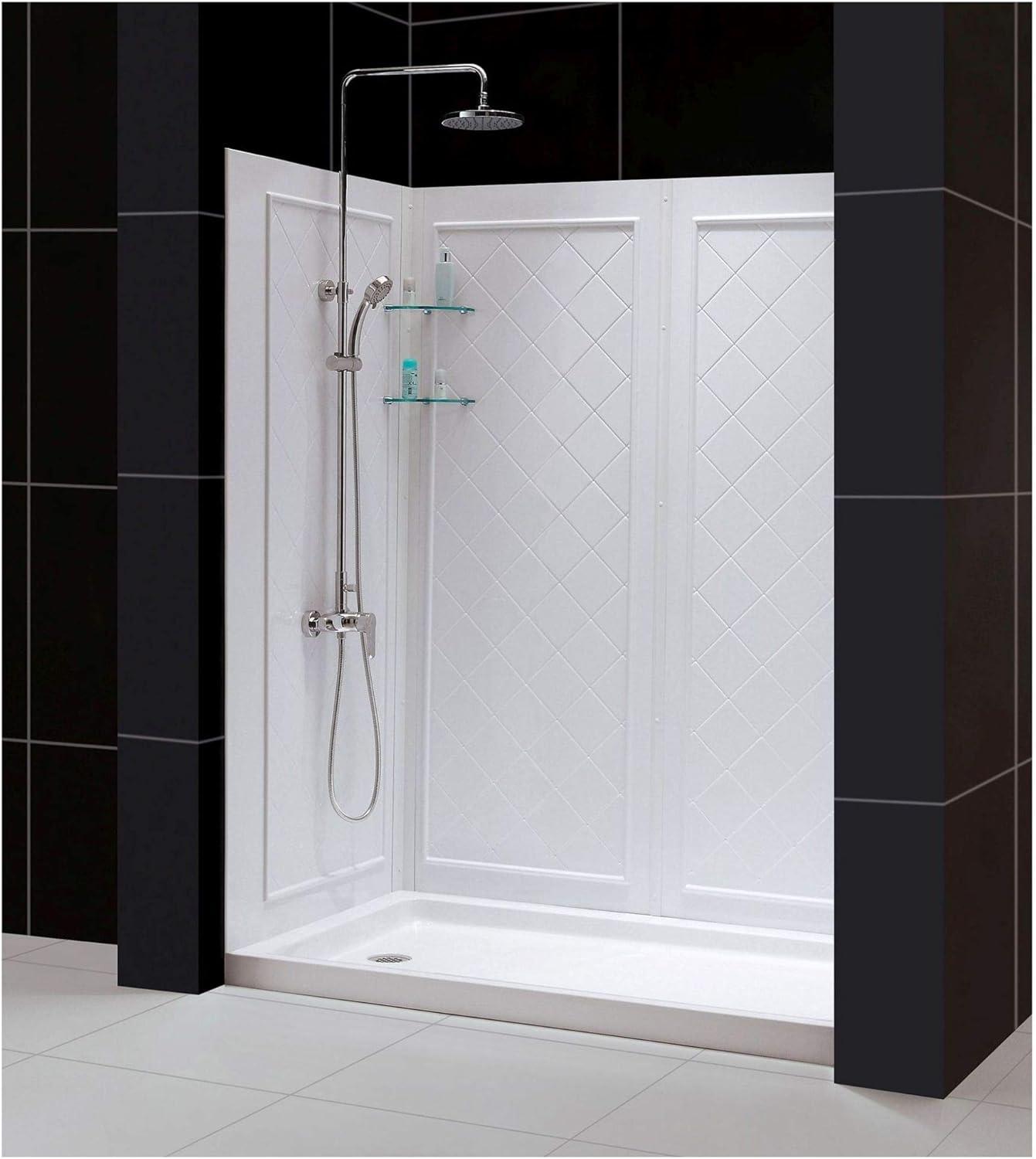 Qwall Wall Kit in White 30" D x 60" W x 76 3/4" H Left Drain Acrylic Shower Base