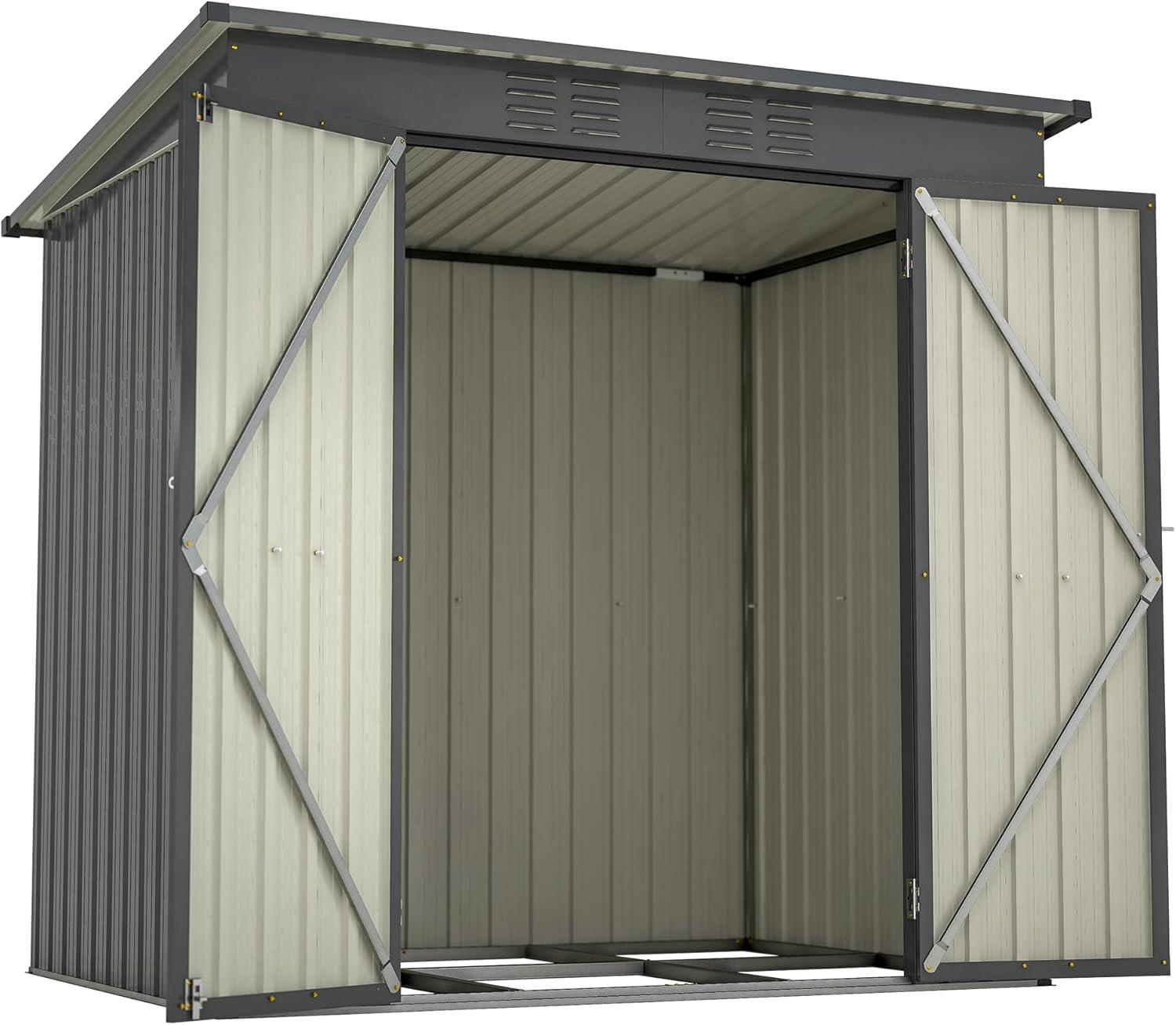 6 x 4 ft Black Galvanized Steel Outdoor Storage Shed