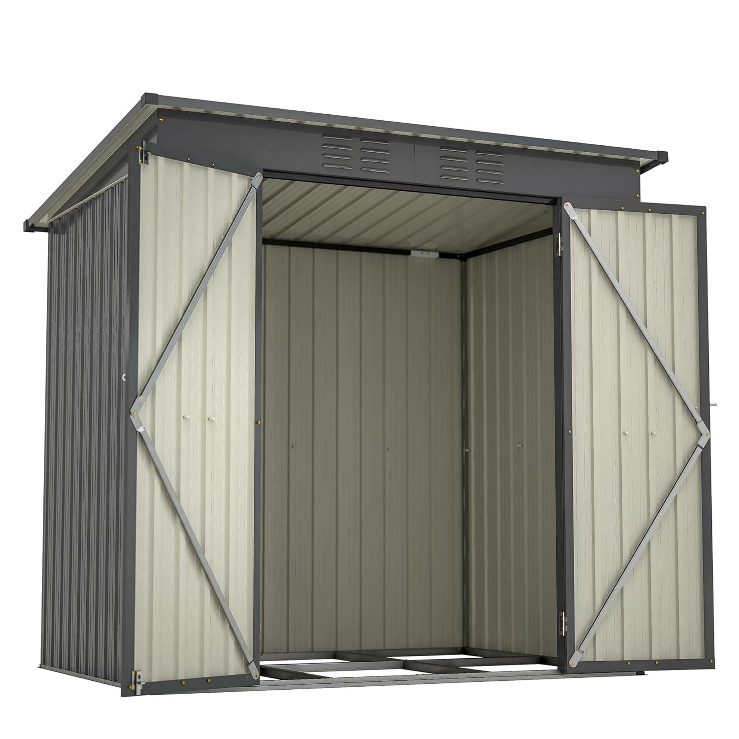 6x4 FT Backyard Garden Tools Storage Shed,Black Aluminium Frame Storage Shed,Metal Outdoor Storage Shed with Lockable Door and Floor Frame-Coolbibila