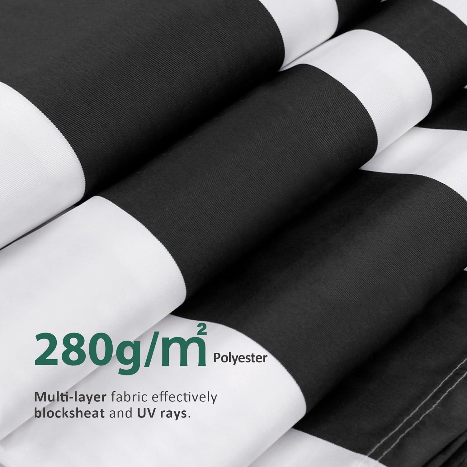 Large White and Black Striped Polyester Retractable Outdoor Canopy