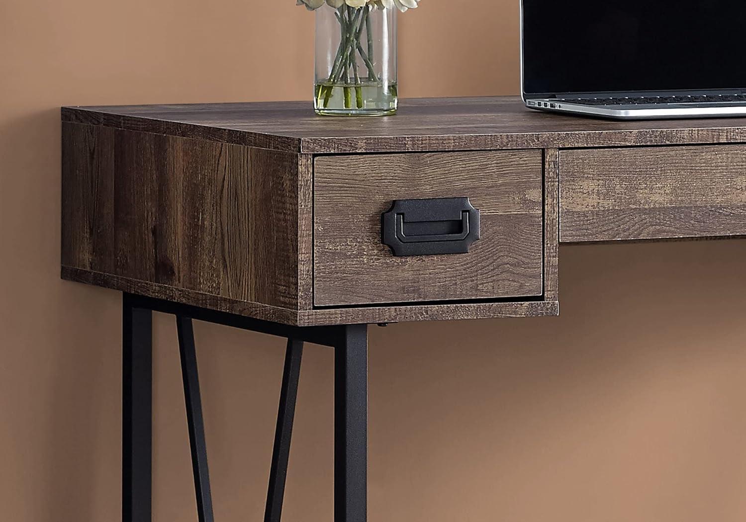 Monarch Specialties Laptop Table with Drawers-Industrial Style-Metal Legs Computer Desk Home & Office, 48" L, Brown Reclaimed Wood Look