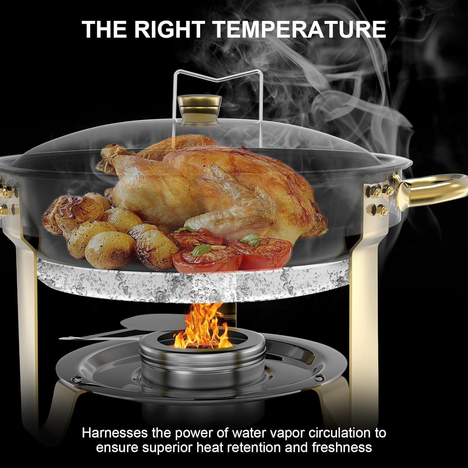 WhizMax Chafing Dish Buffet Set 2 Pack 5QT, Stainless Steel Round Chafing Dishes for Buffet with Lid Holder & Glass Lid, Gold