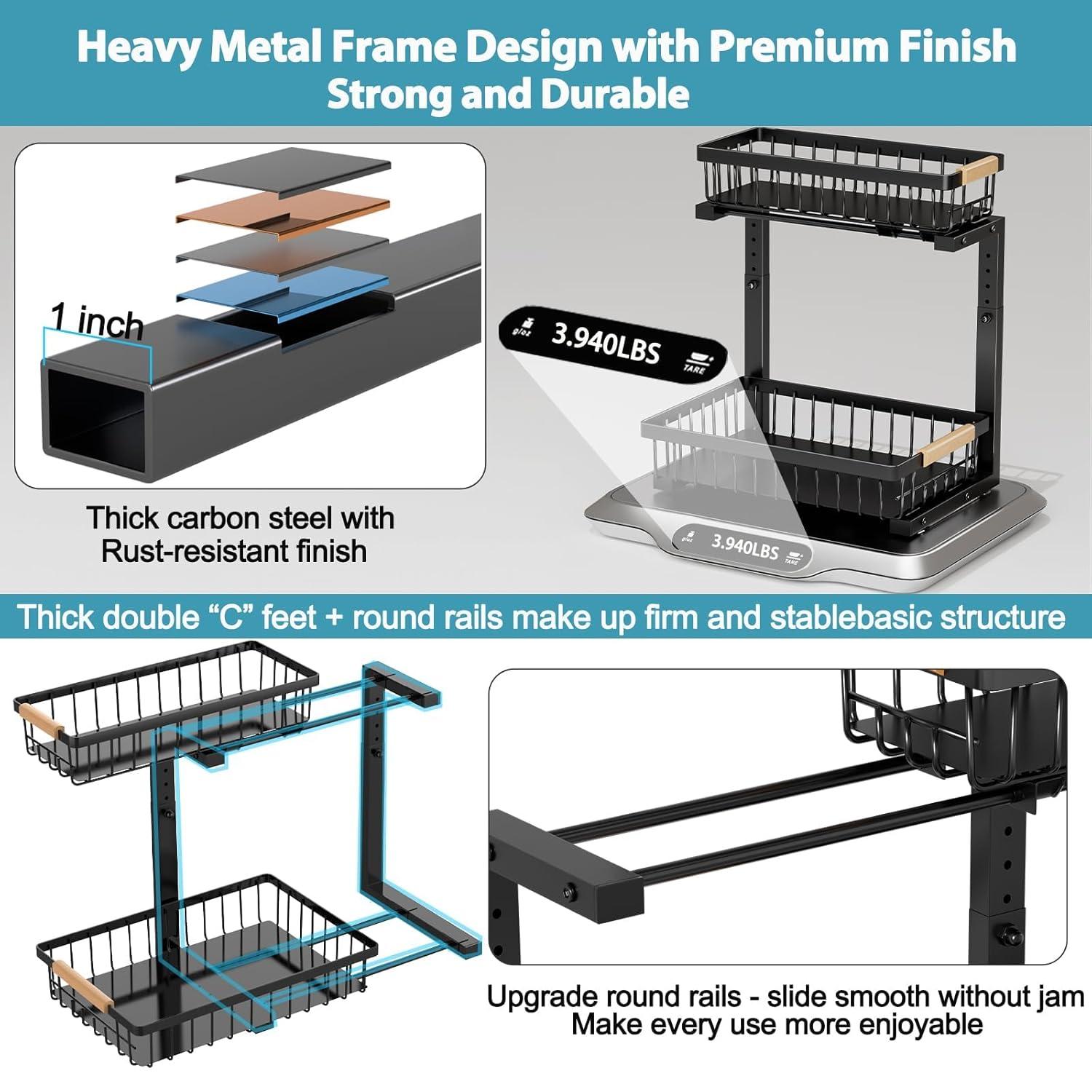 Rebrilliant Under Sink Organizer, 2 Tier Under Sink Organizers And Storage, Metal Slide Out Pull Out Cabinet Organizer ,2 Pack Sliding Drawer Organizer For Kitchen Bathroom Pantry