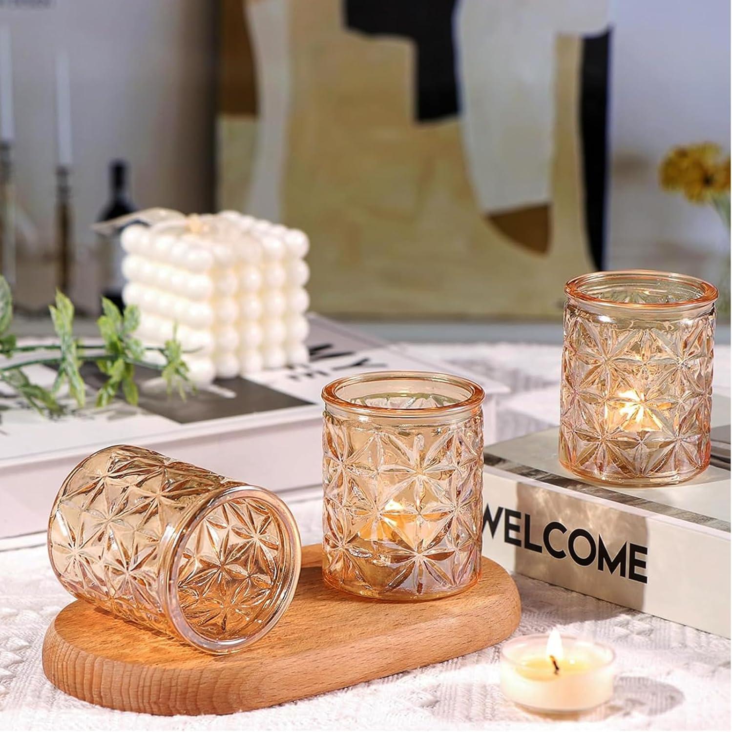 Gold Embossed Glass Tealight Candle Holders Set of 36